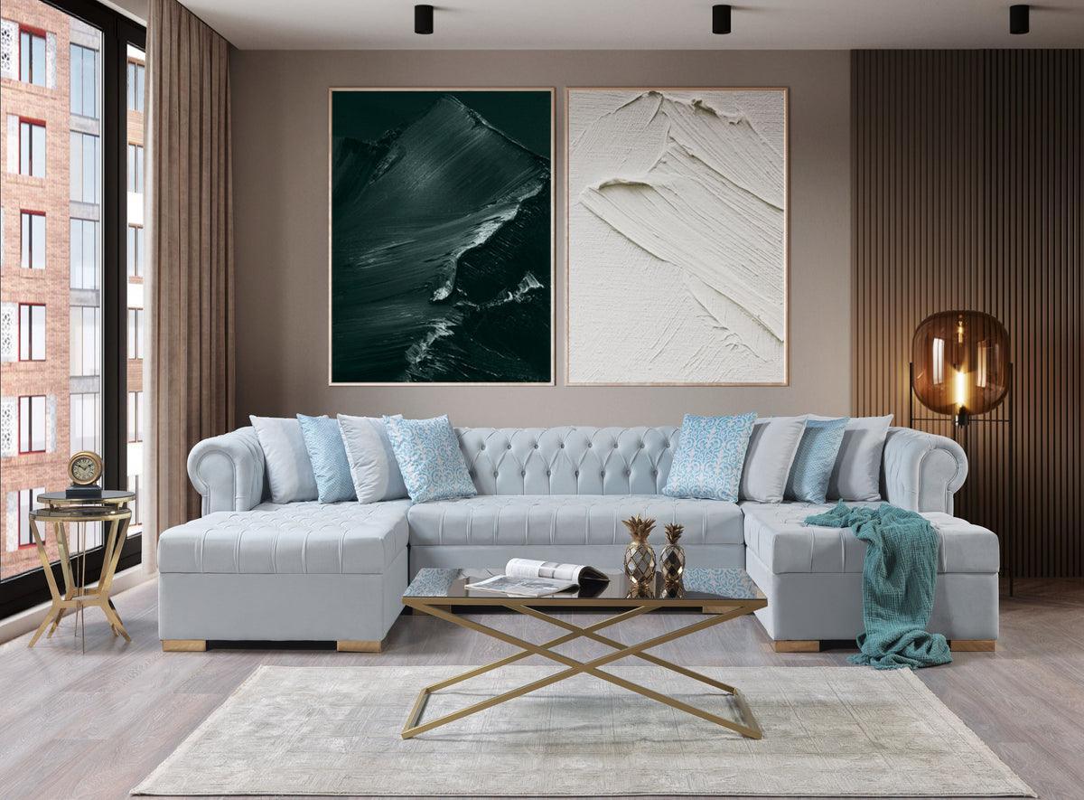 Emma Pearl Velvet Double Chaise Sectional - Image 3