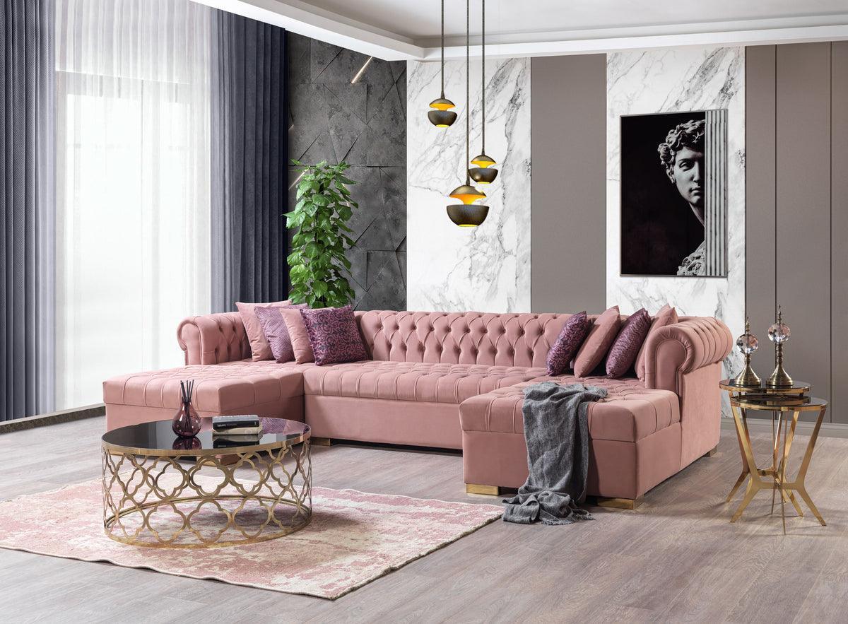 Emma Pink Velvet Double Chaise Sectional - Image 1