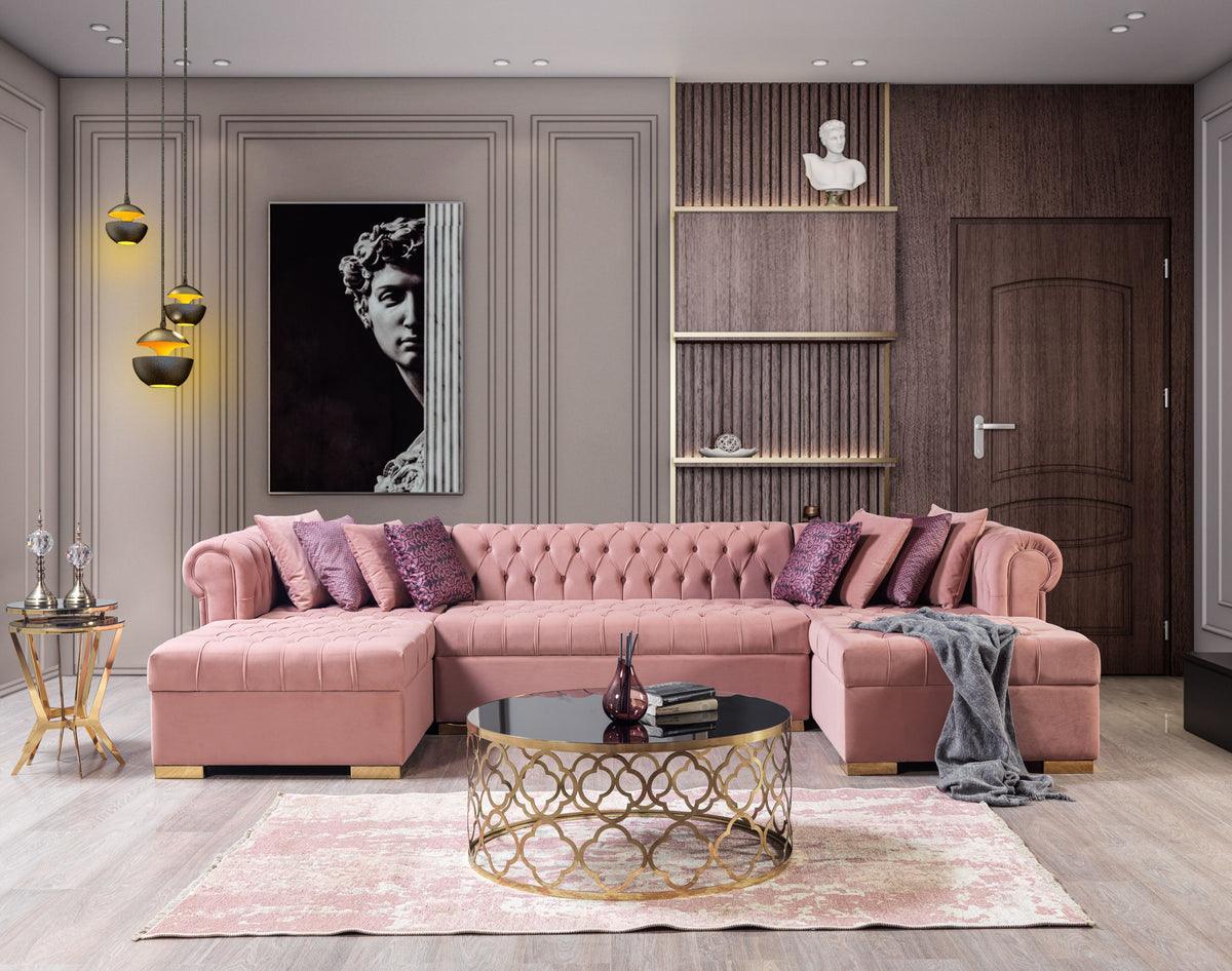 Emma Pink Velvet Double Chaise Sectional - Image 3