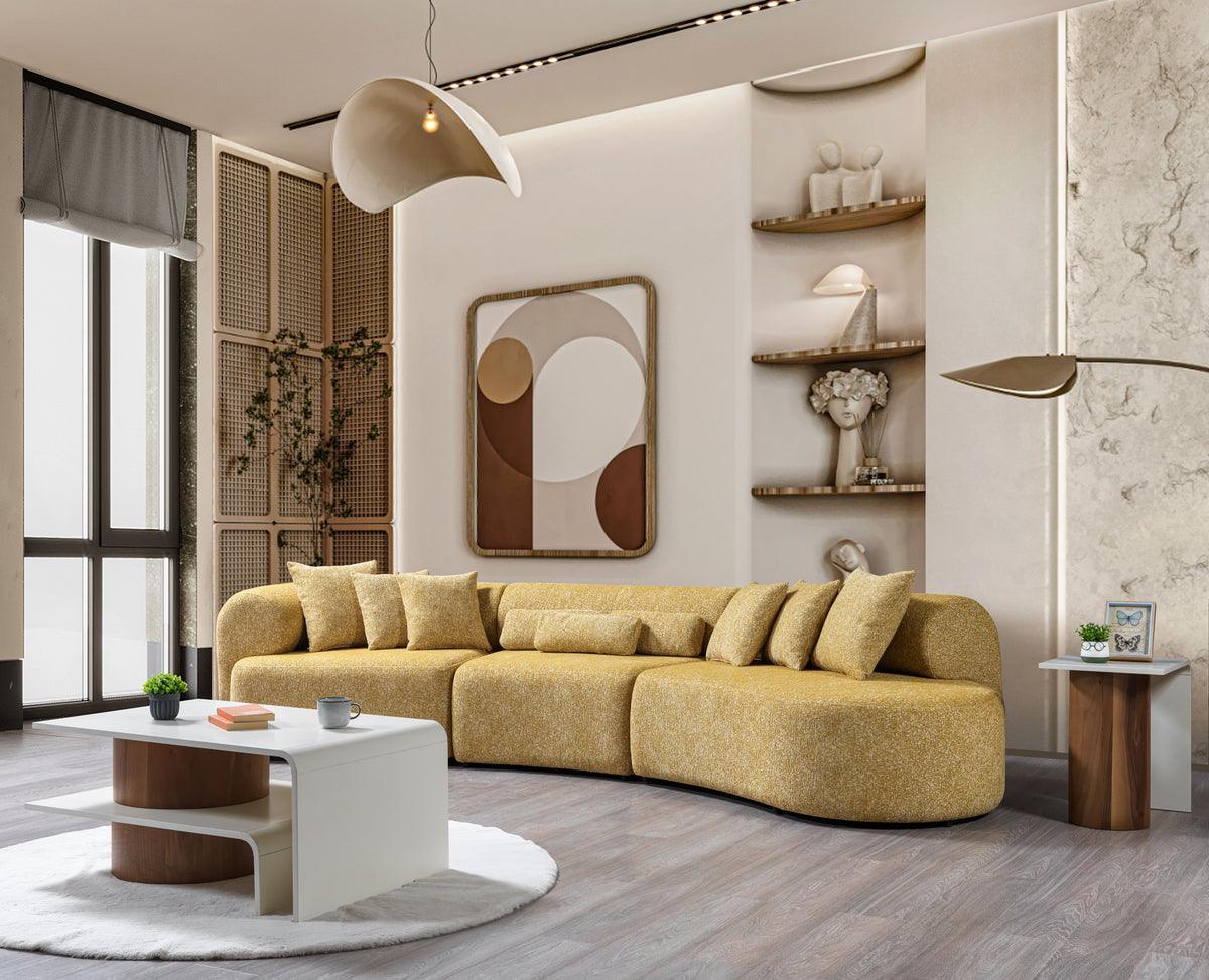 Esmeralda Mustard Boucle 3-Piece Curved Sectional - Image 2