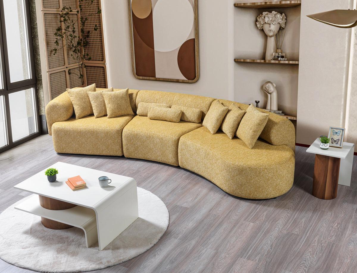 Esmeralda Mustard Boucle 3-Piece Curved Sectional - Image 3