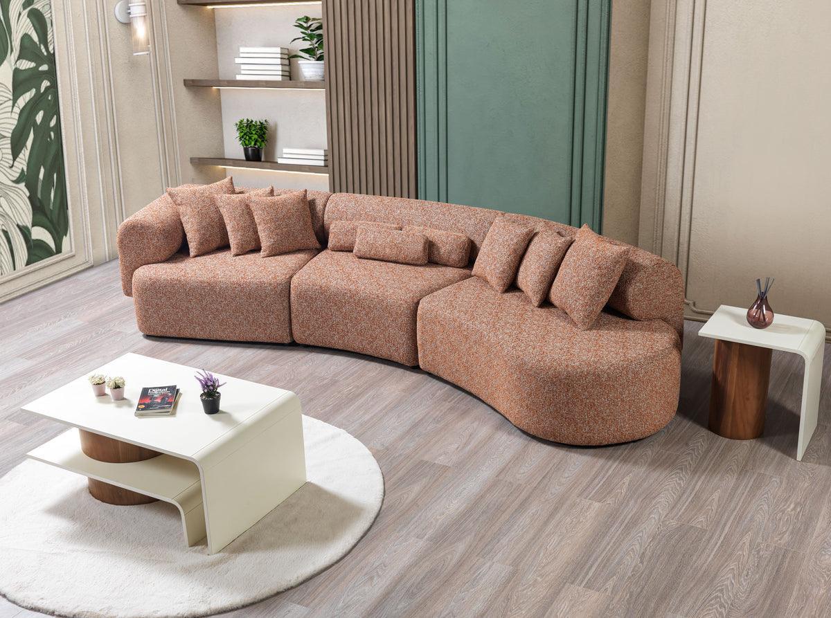 Esmeralda Orange Boucle 3-Piece Curved Sectional - Image 3
