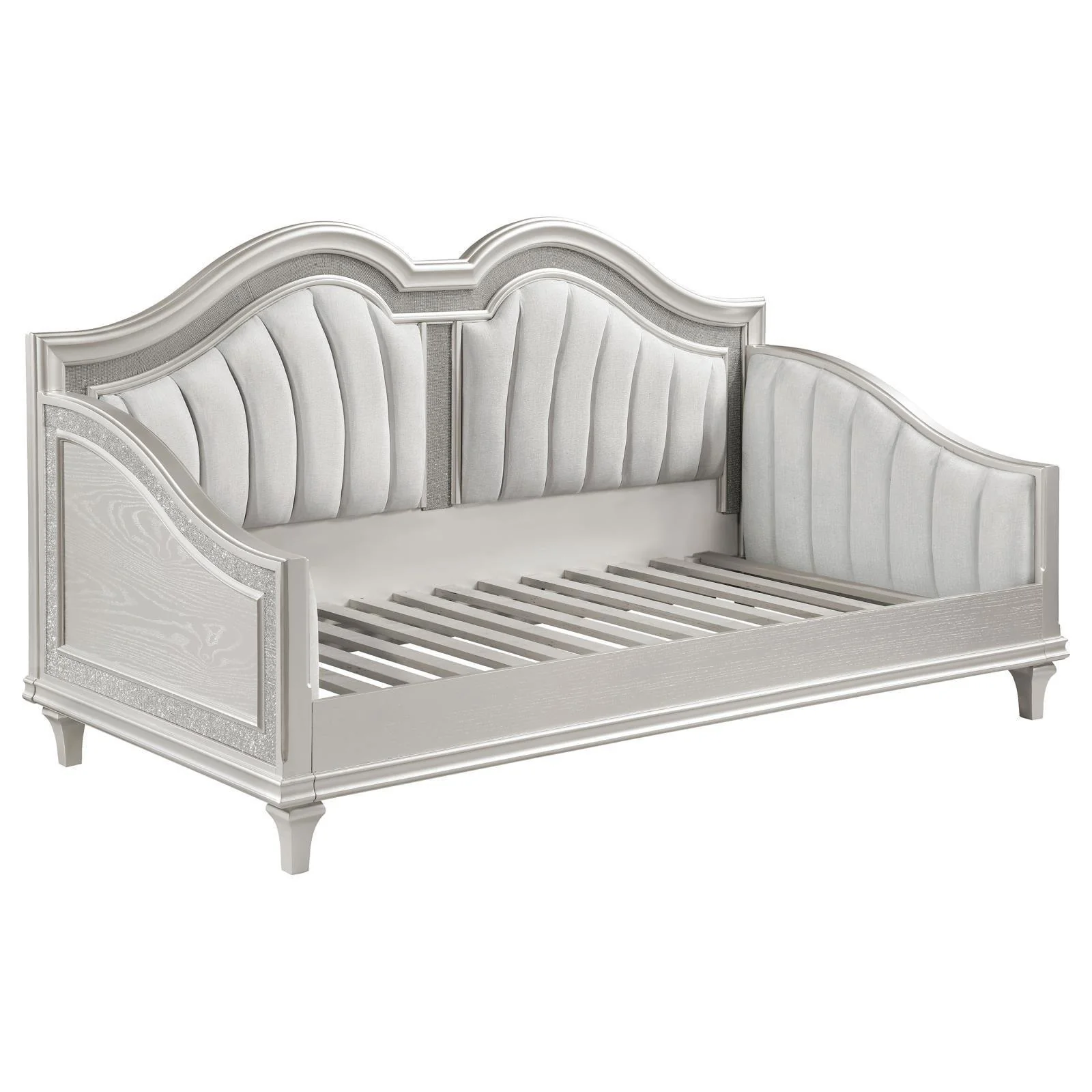 Evangeline Upholstered Twin Daybed With Faux Diamond Trim Silver Ivory - Image 2