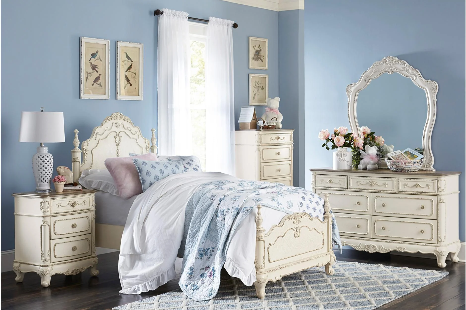 Cinderella Antique White Panel Bedroom Set