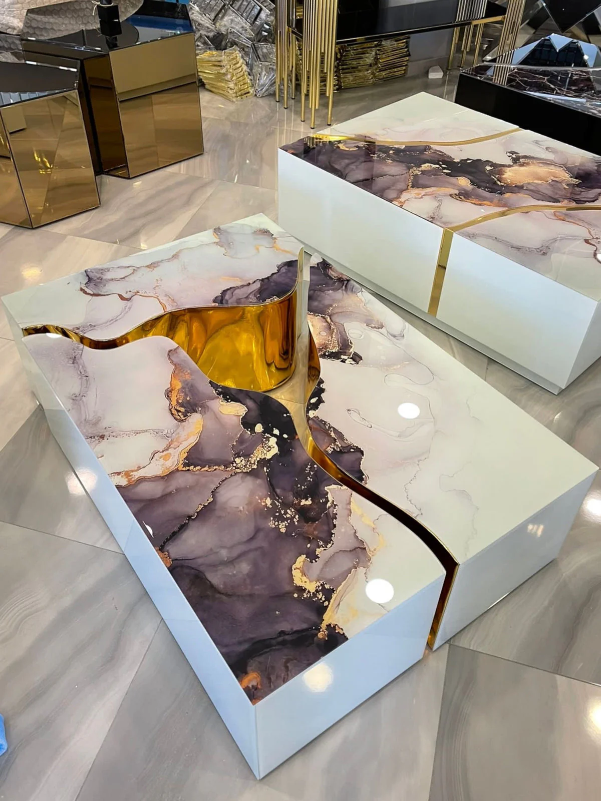 Leah White Marble 3-Piece Coffee Table - Image 1