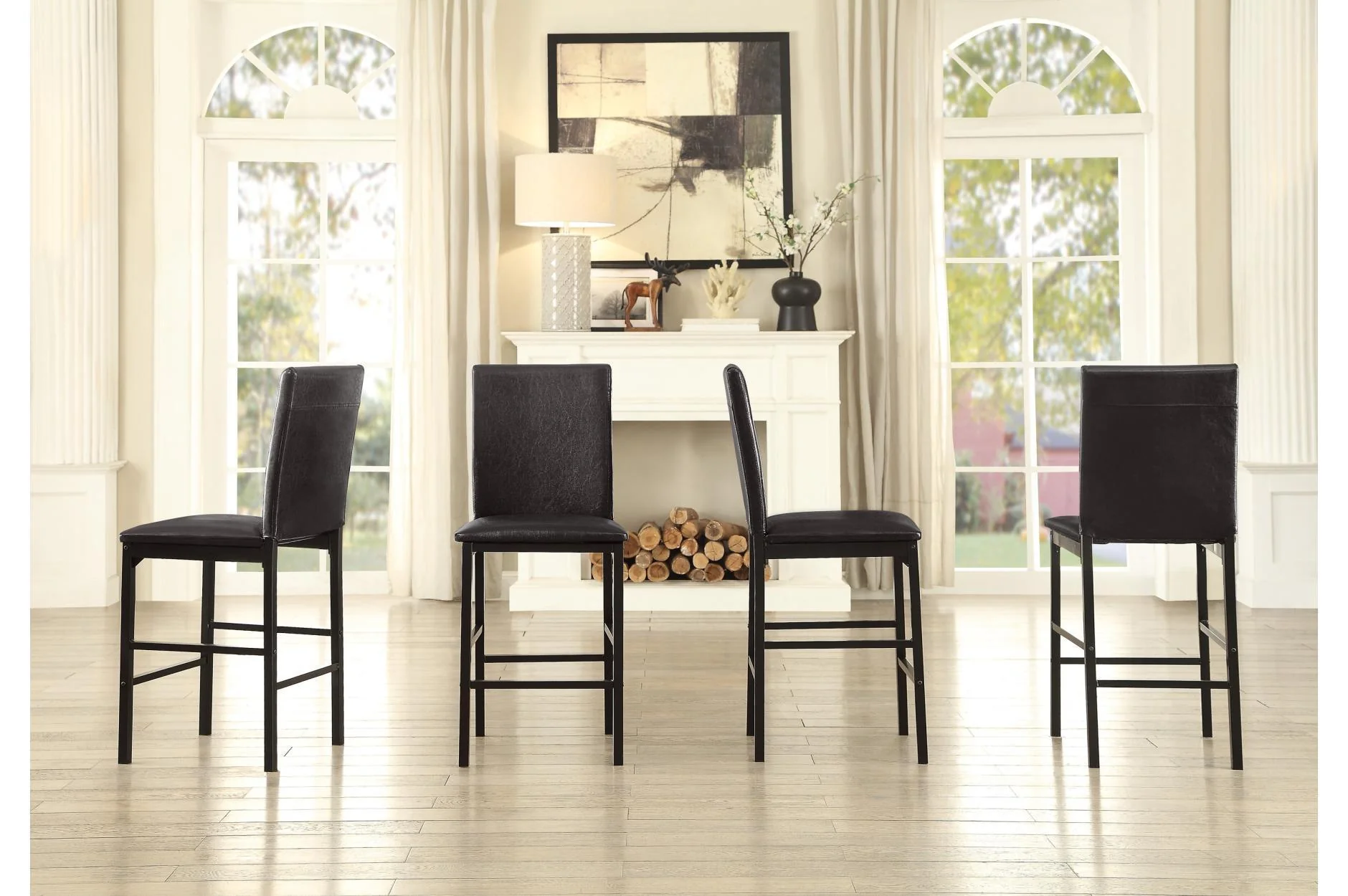 Tempe Brown Leather Faux Marble Counter Height Rectangular Dining Room Set - Image 2