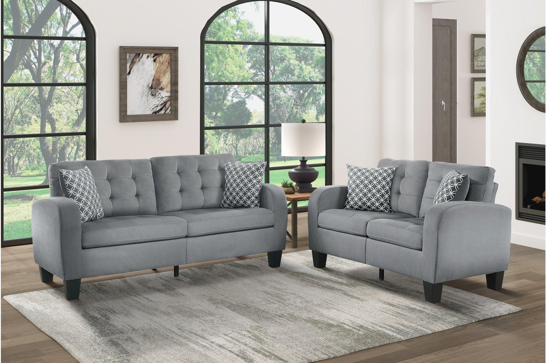 Sinclair Gray Fabric Tufted Living Room Set - Image 2