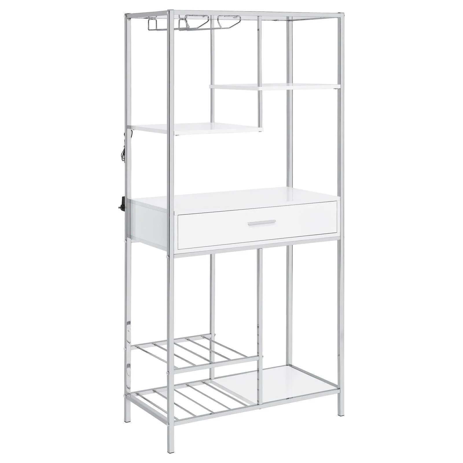 Figueroa 5 Shelf Wine Cabinet With Storage Drawer White High Gloss Chrome