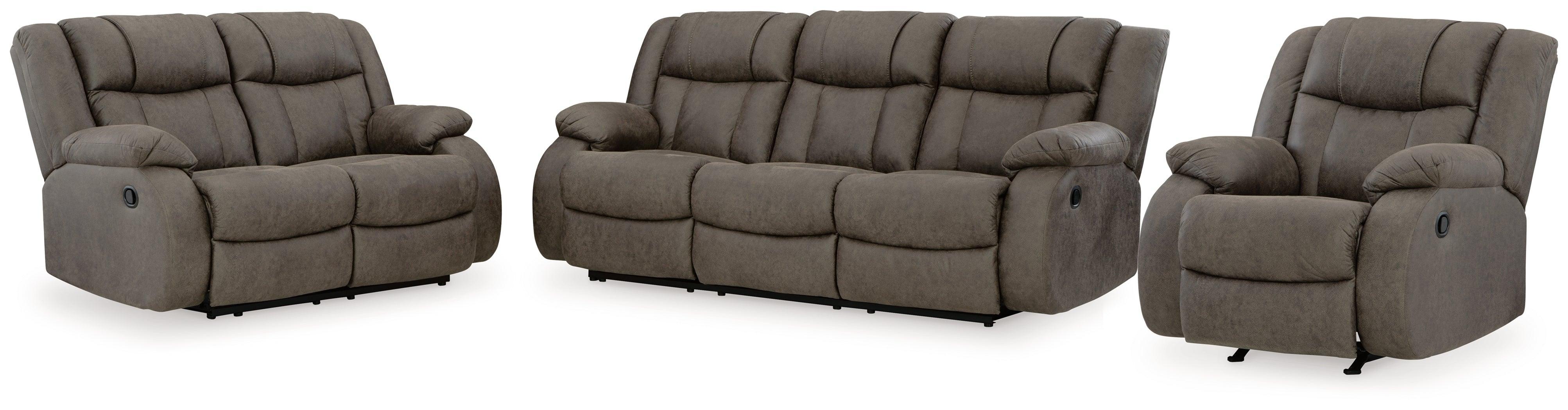 First Gunmetal Base Sofa Loveseat And Recliner - Image 2