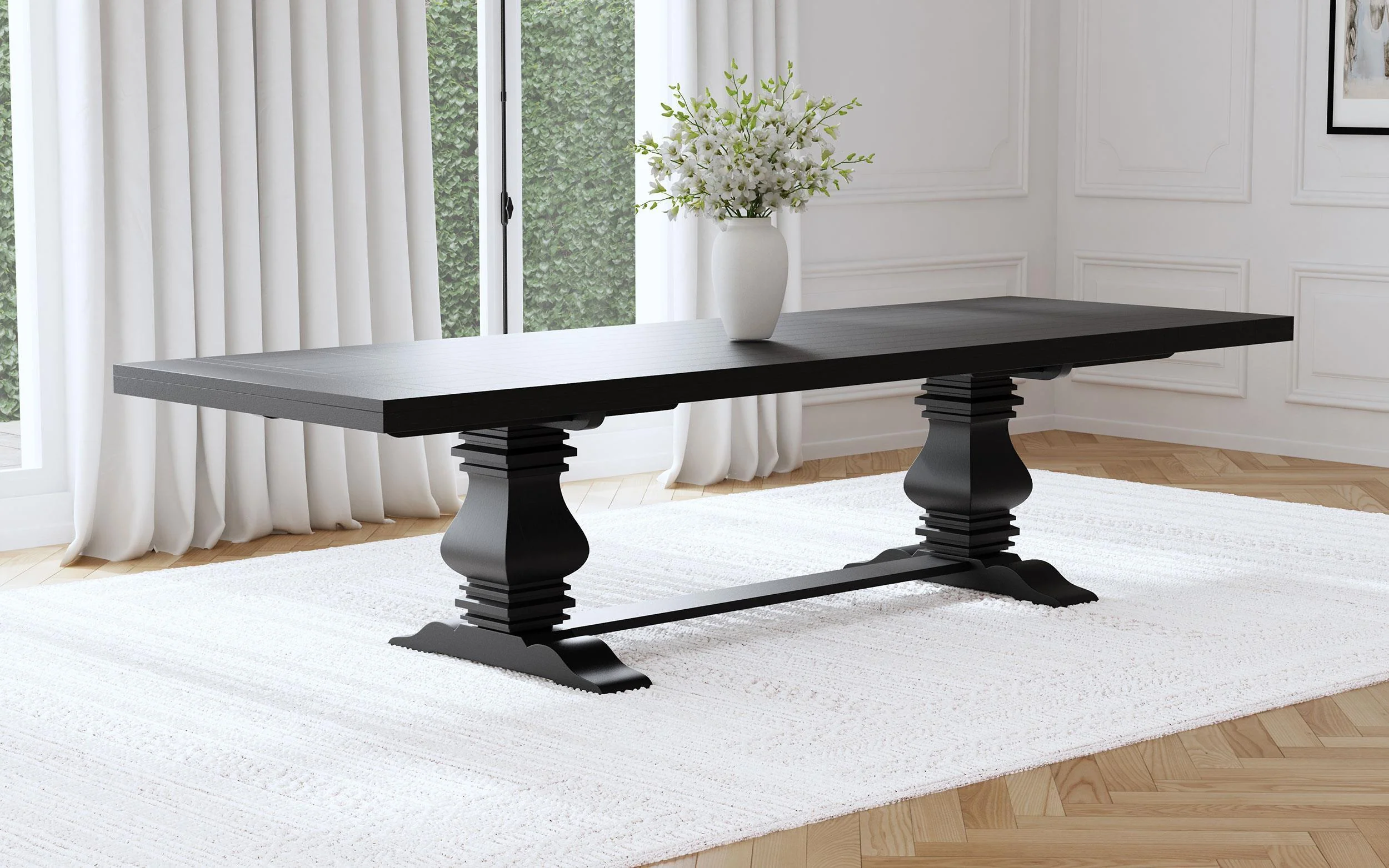 Florence 126 inch Extension Dining Table Distressed Black - Image 2