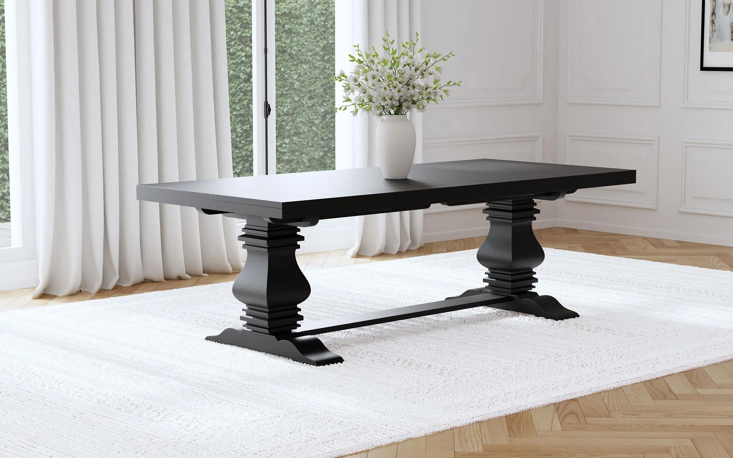 Florence 126 inch Extension Dining Table Distressed Black - Image 3