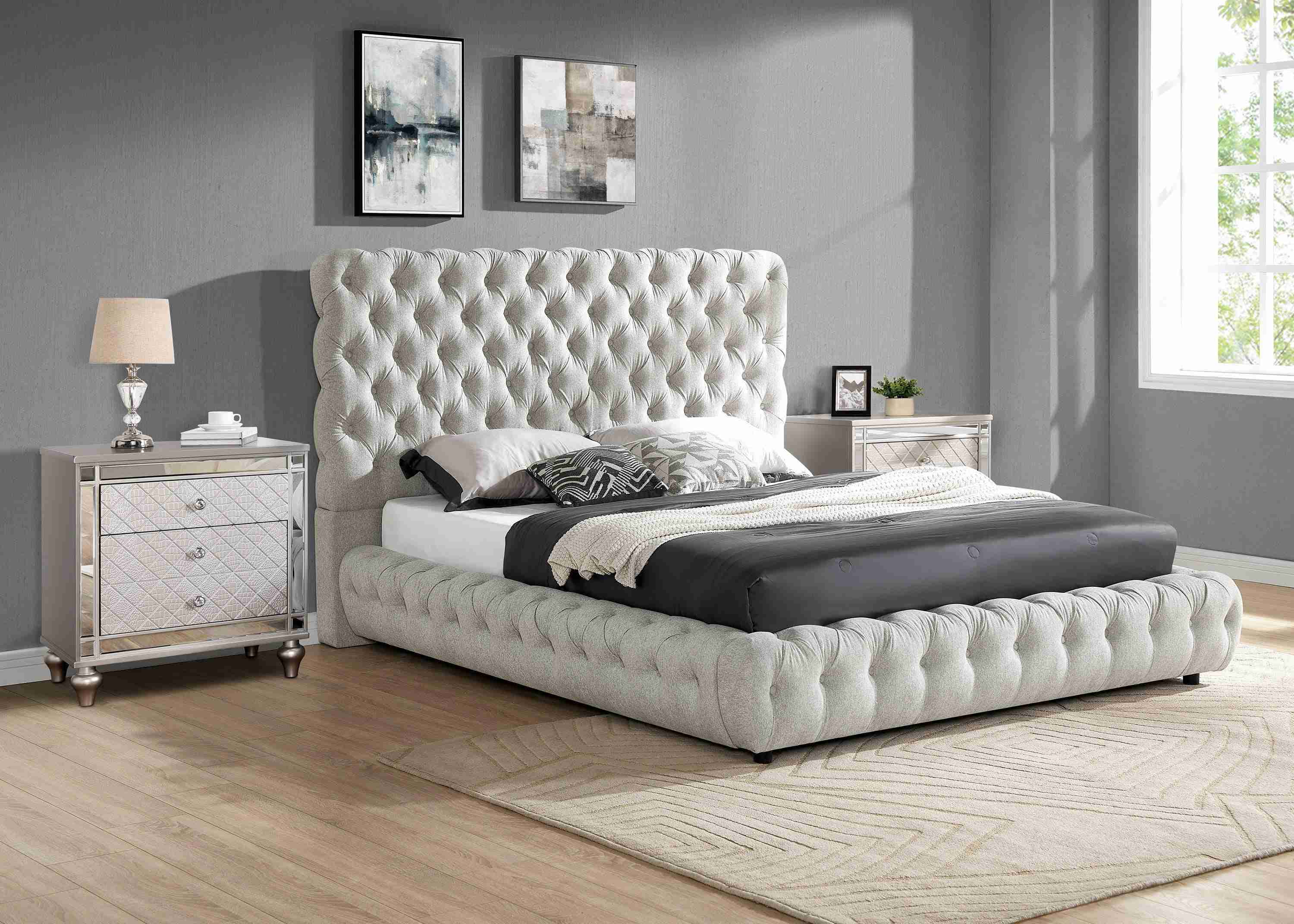 Flory Dove Gray Velvet Upholstered Tufted King Bed - Image 2