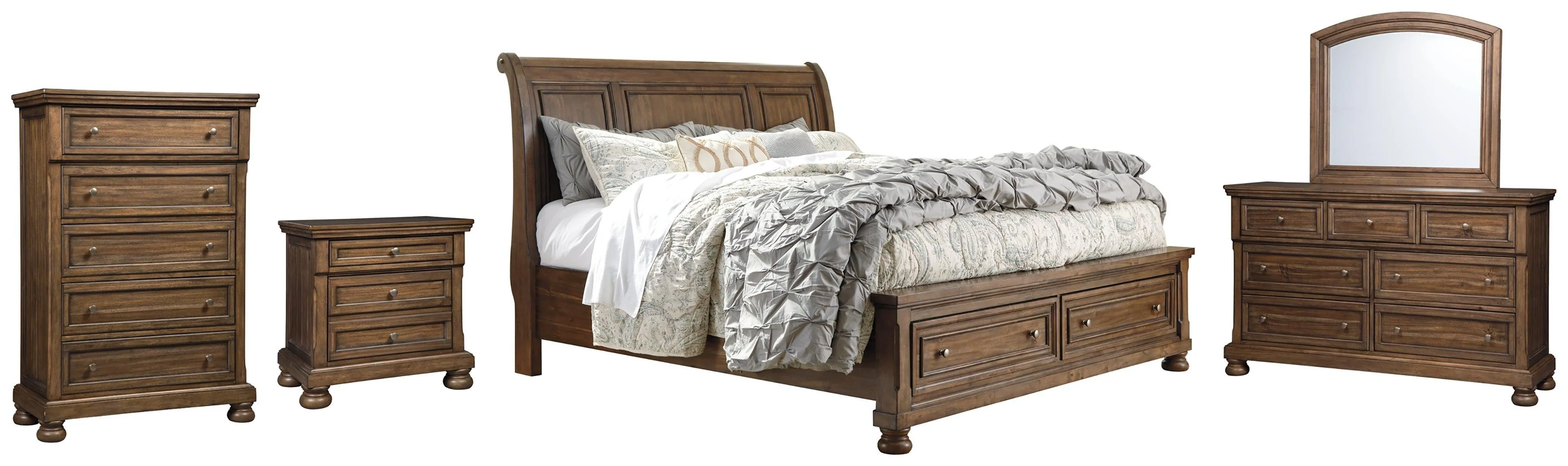 Flynnter Medium Brown Sleigh 2 Storage Bedroom Set - Image 2