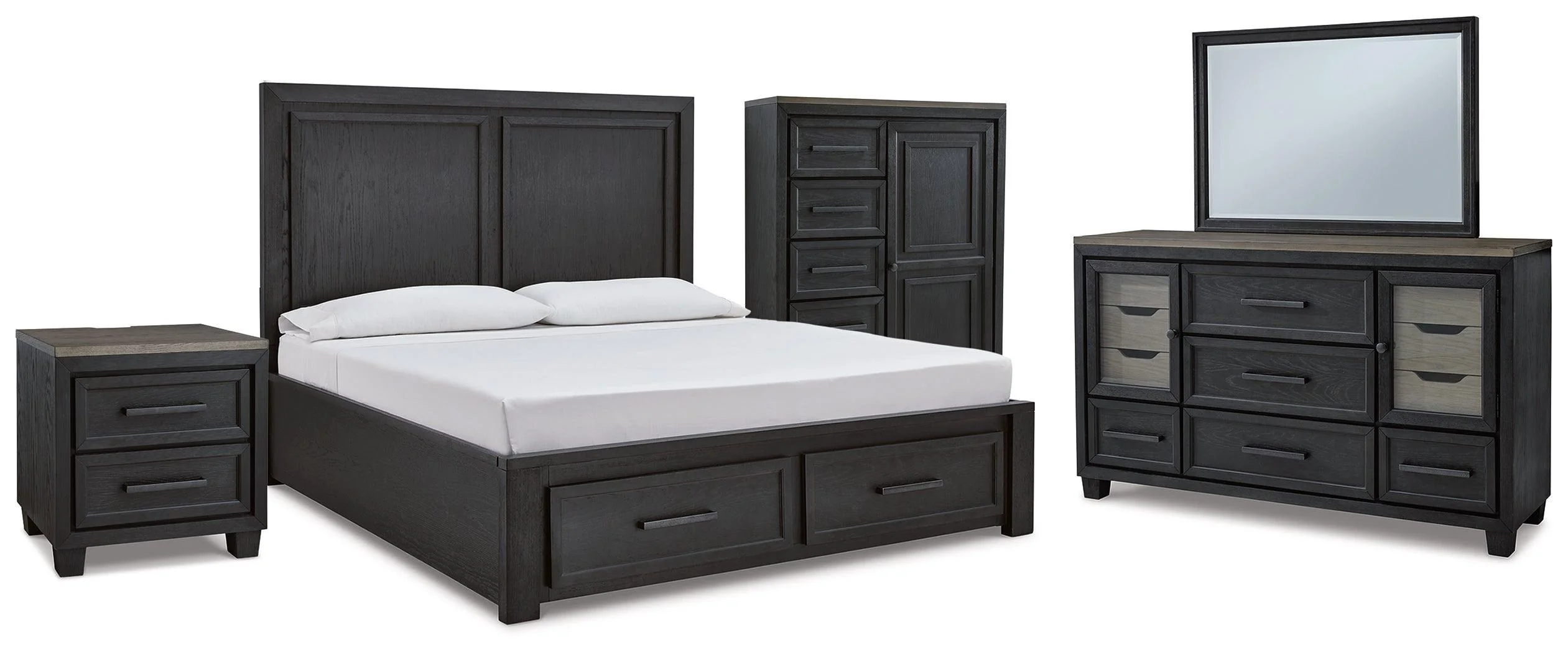 Foyland Black Brown Panel Storage Bedroom Set - Image 2