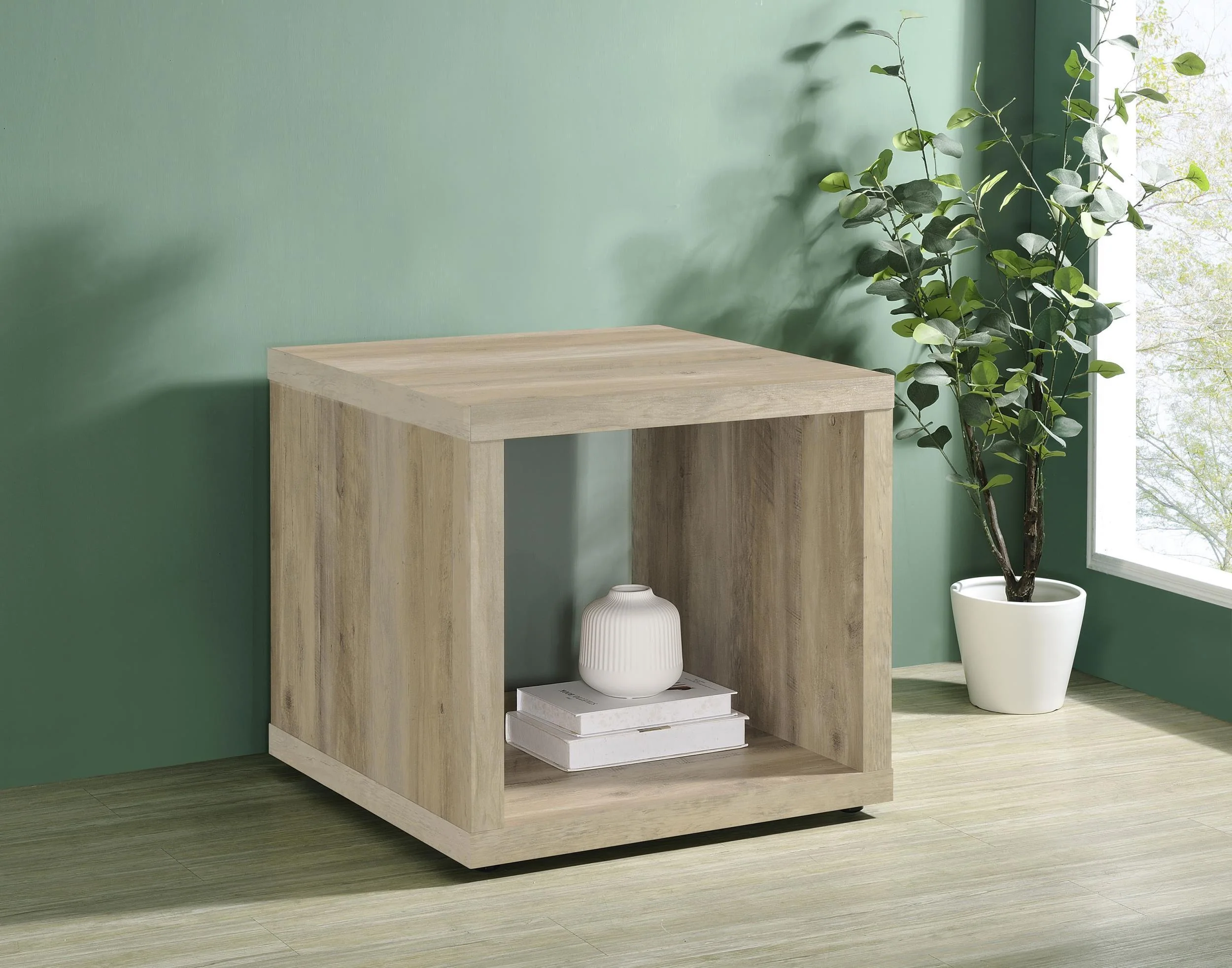 Frisco Square Wood Side End Table Distressed Pine - Image 2