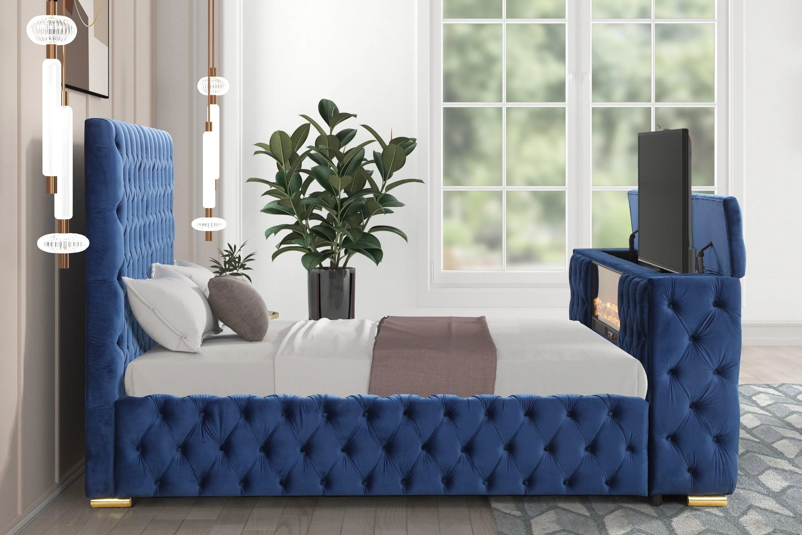 Future Blue Upholstered Tufted Platform King Bed - Image 2