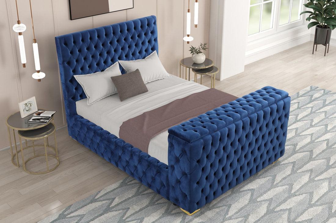 Future Blue Upholstered Tufted Platform Queen Bed - Image 1