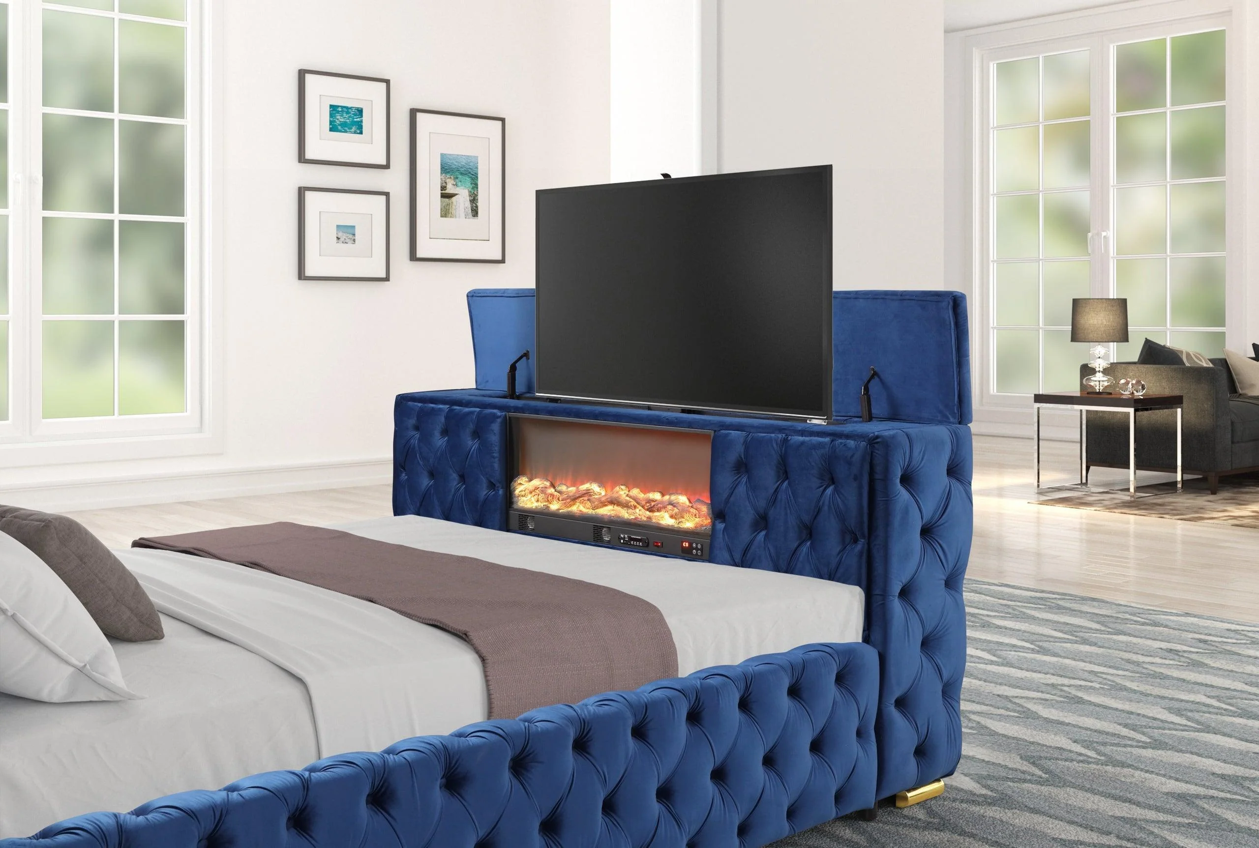 Future Blue Upholstered Tufted Platform Queen Bed - Image 3