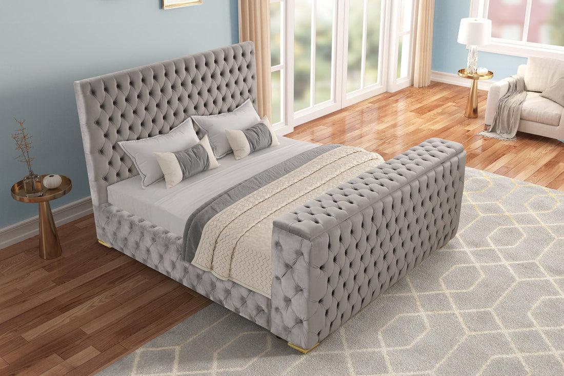 Future Gray Upholstered Tufted Platform King Bed - Image 1
