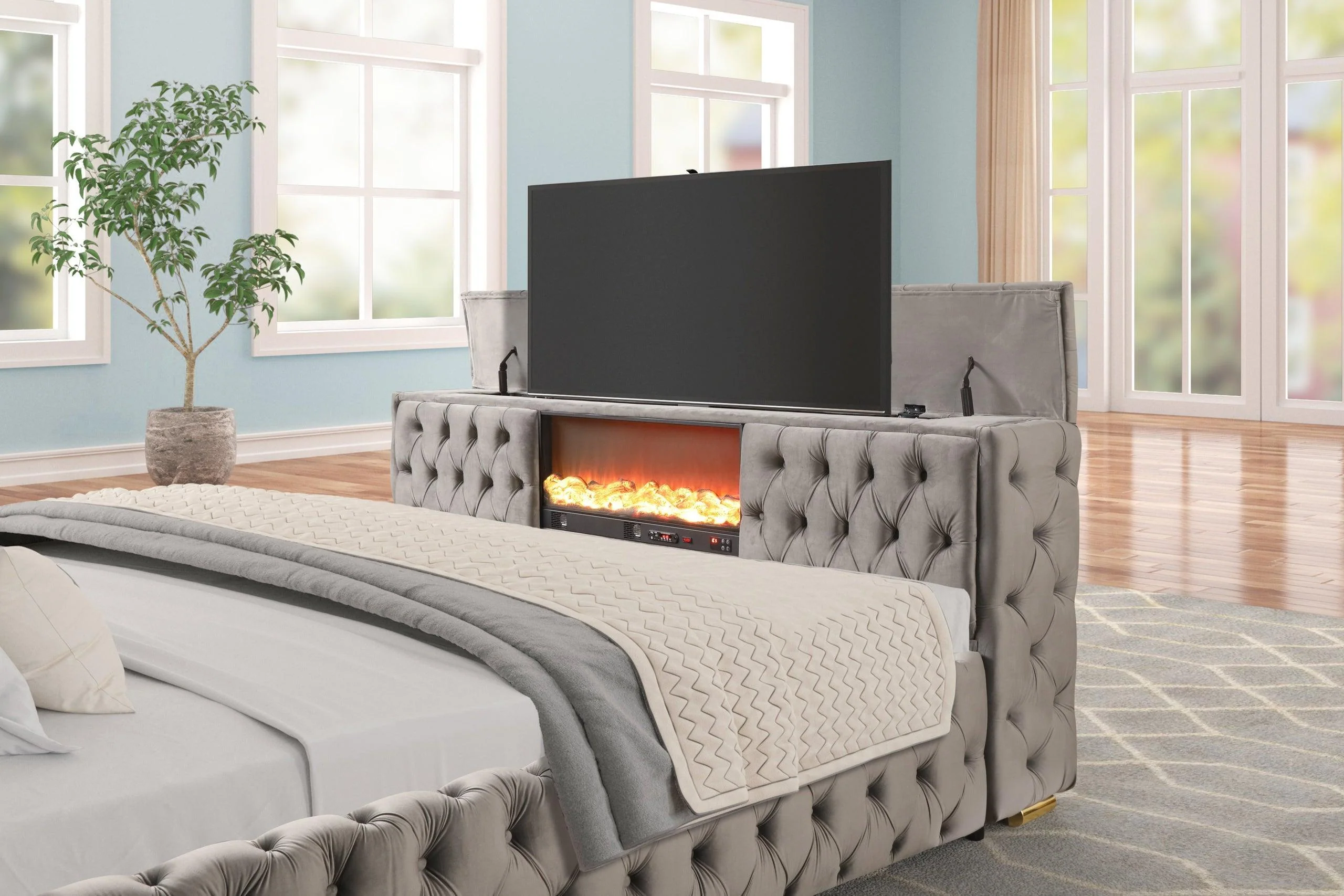Future Gray Upholstered Tufted Platform King Bed - Image 3