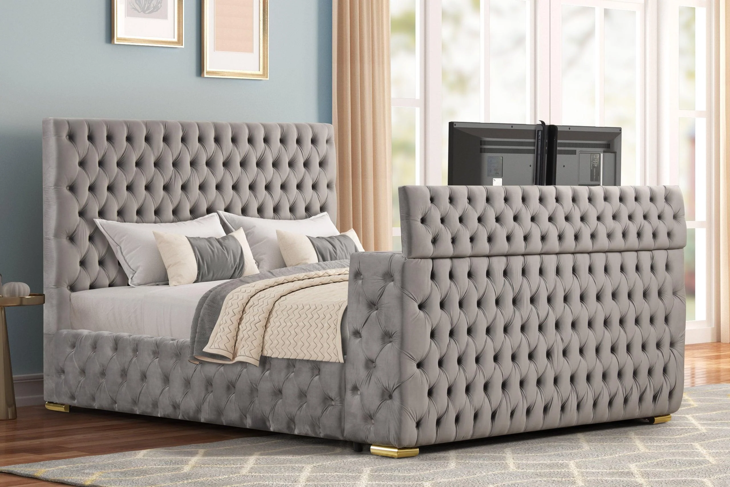 Future Gray Upholstered Tufted Platform Queen Bed - Image 2