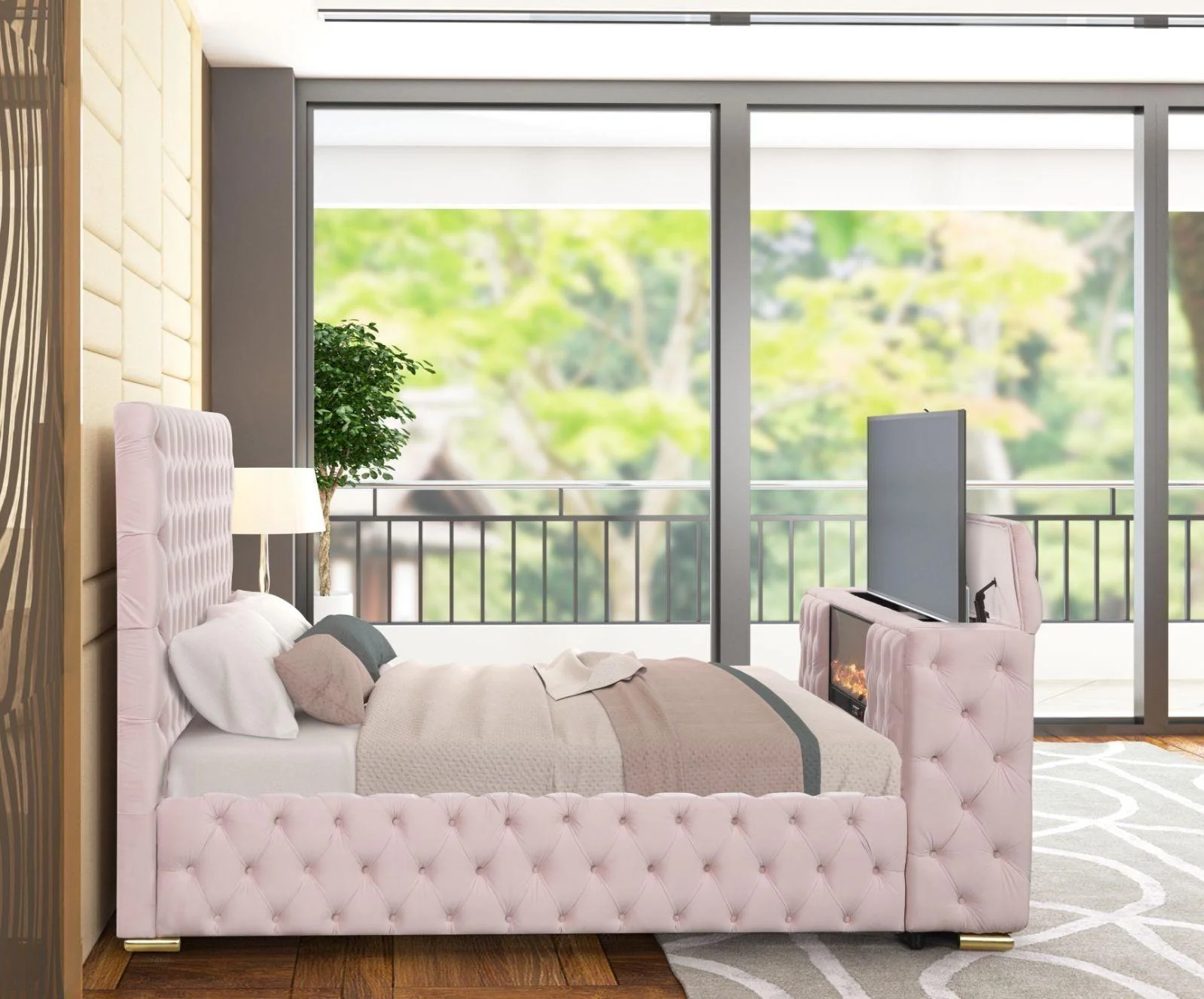 Future Pink Upholstered Tufted Platform Queen Bed - Image 2