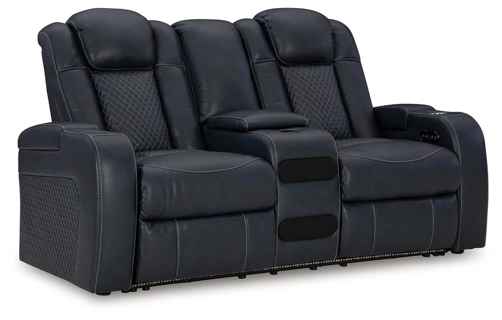 Fyne-dyme Sapphire Faux Leather Power Reclining Loveseat With Console - Image 2