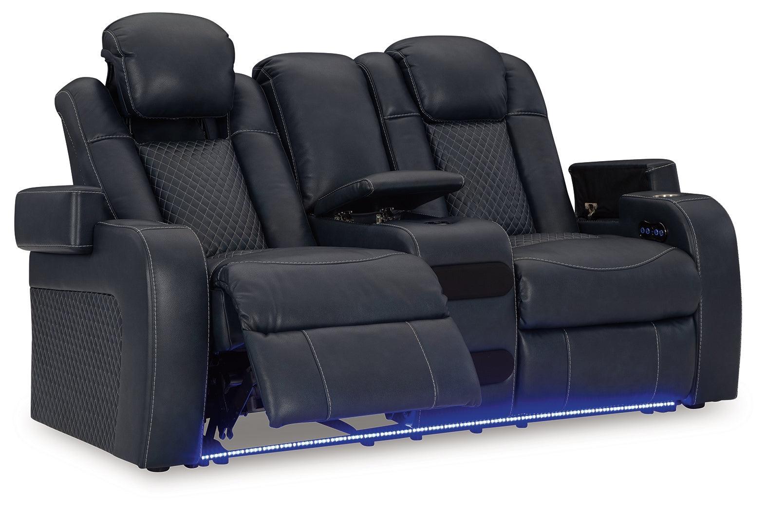 Fyne-dyme Sapphire Faux Leather Power Reclining Loveseat With Console - Image 3