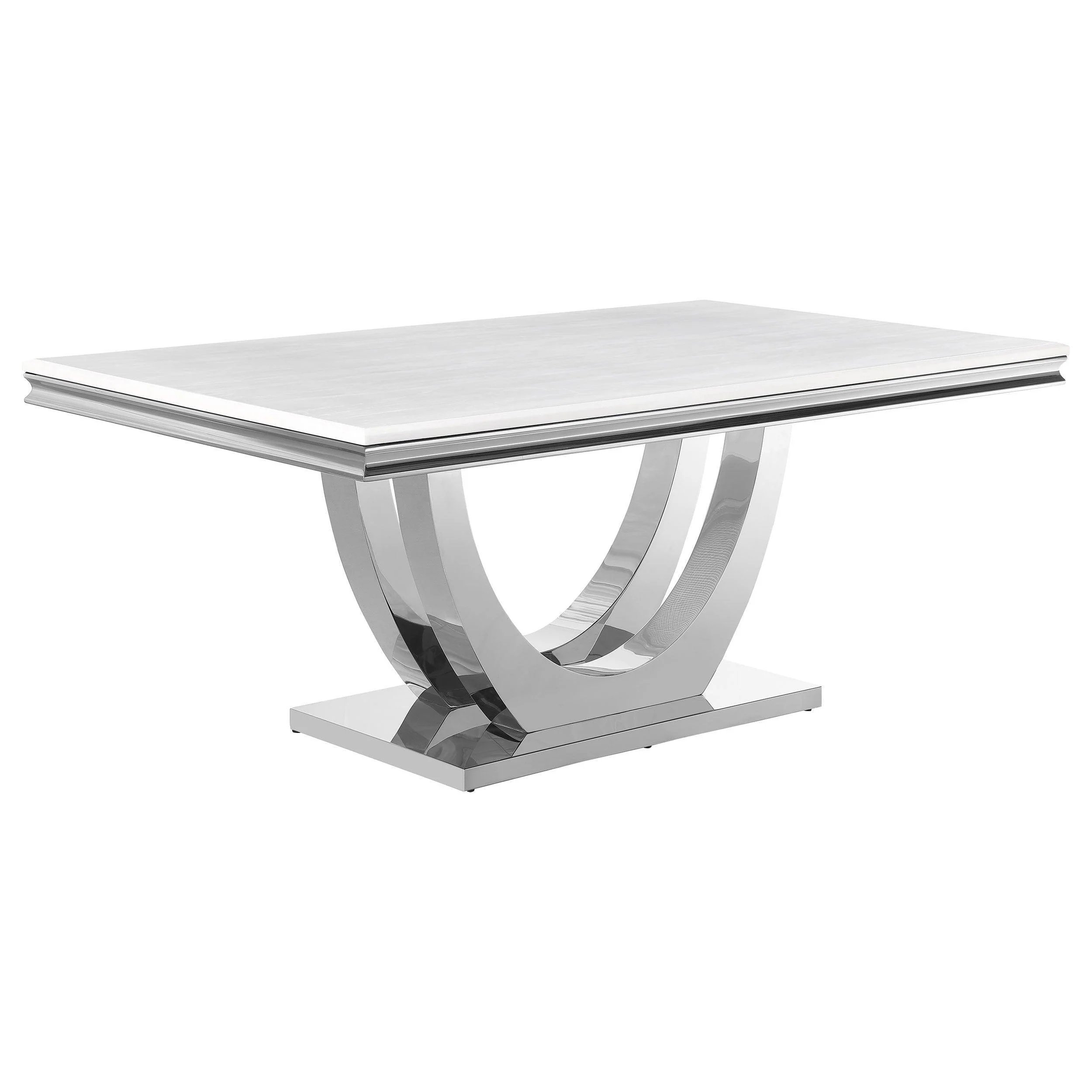 G111101 White Genuine Marble Rectangular Dining Room Set - Image 2