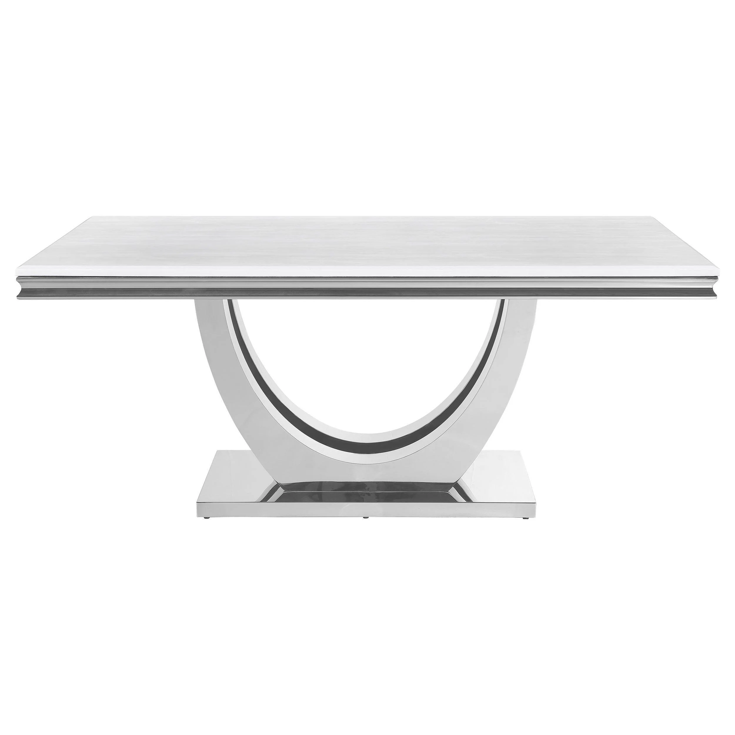 G111101 White Genuine Marble Rectangular Dining Room Set - Image 3
