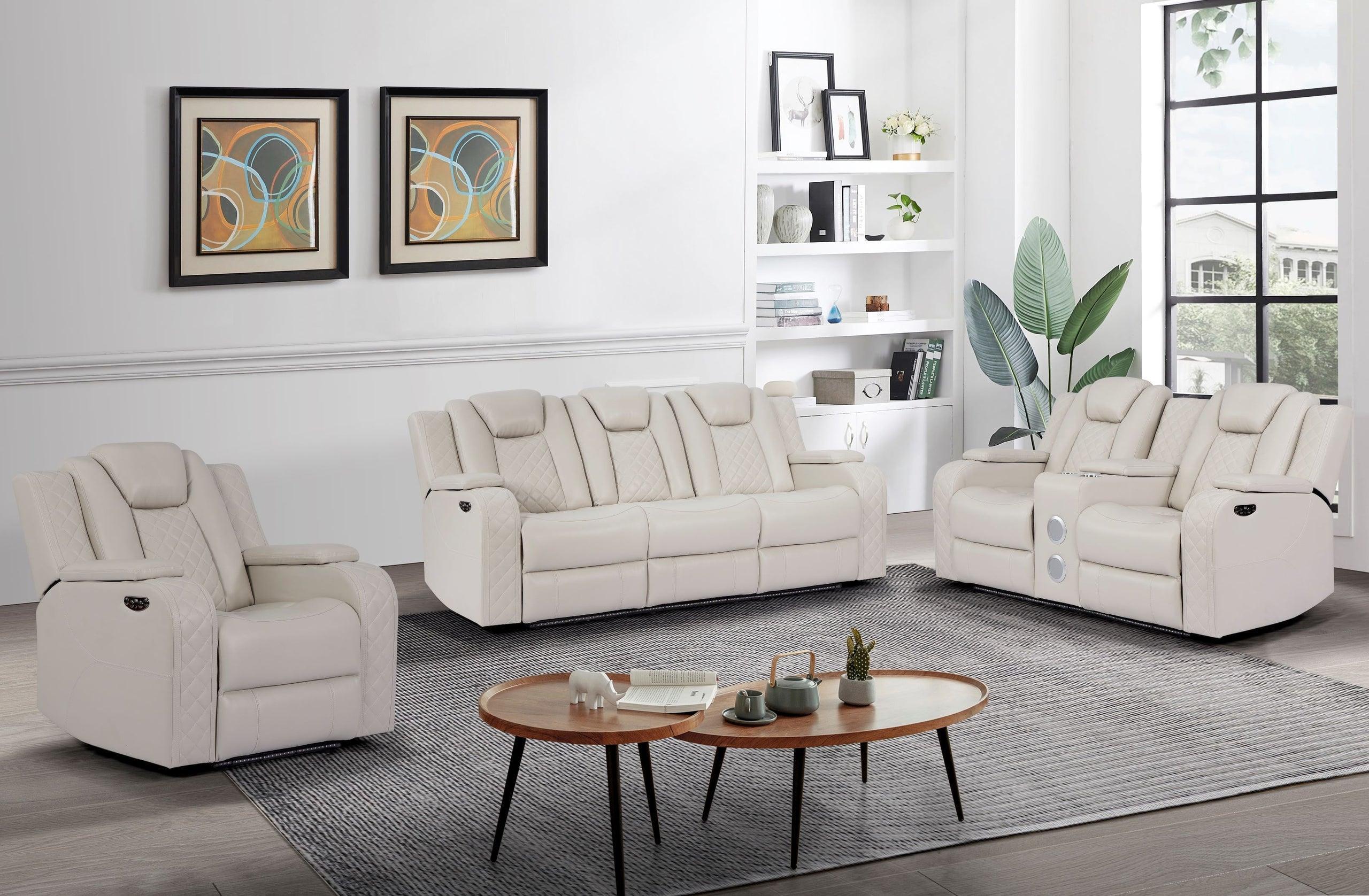 Galaxy Sand Faux Leather LED 3-Piece Power Reclining Set - Image 2
