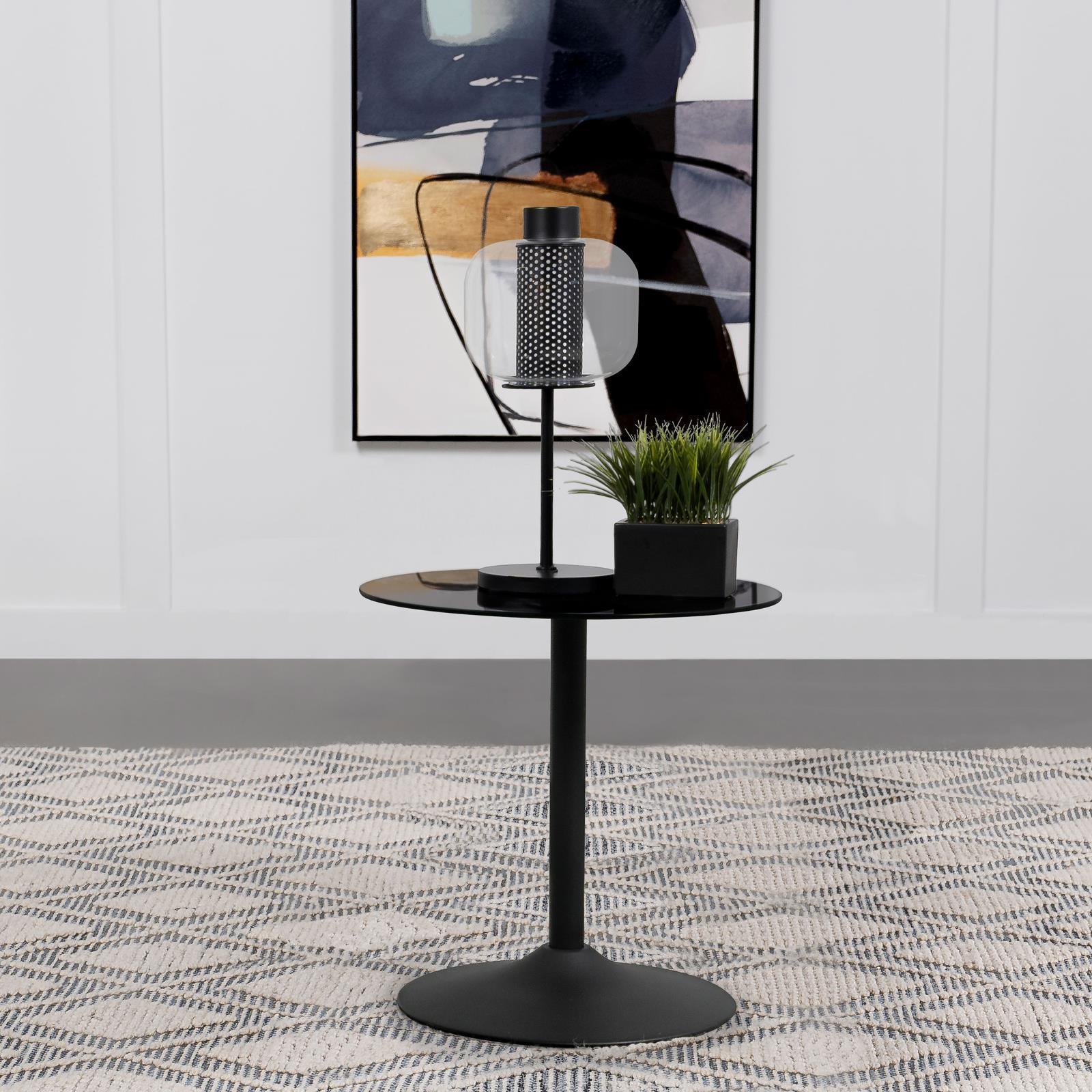 Ganso Round Metal End Table With Tempered Glass Top Black - Image 2