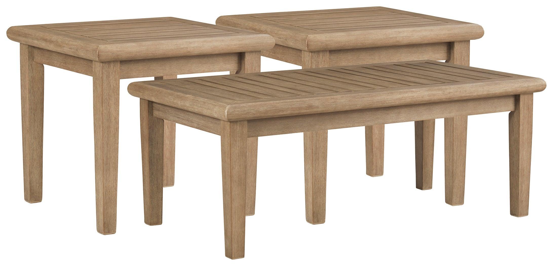 Gerianne Grayish Brown Outdoor Coffee Table With 2 End Tables - Image 2