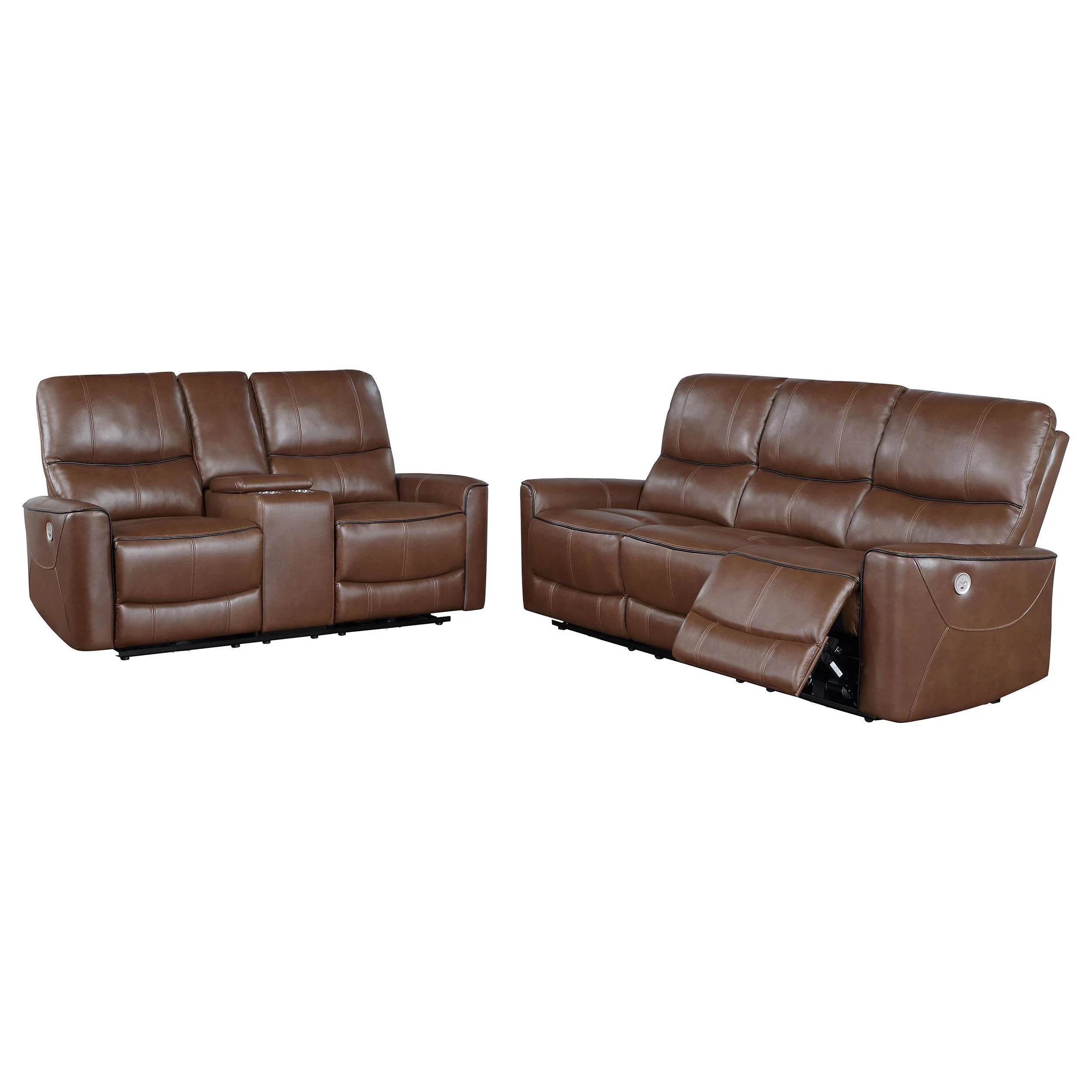 Greenfield 2-Piece Power Reclining Sofa Set Saddle Brown - Image 3