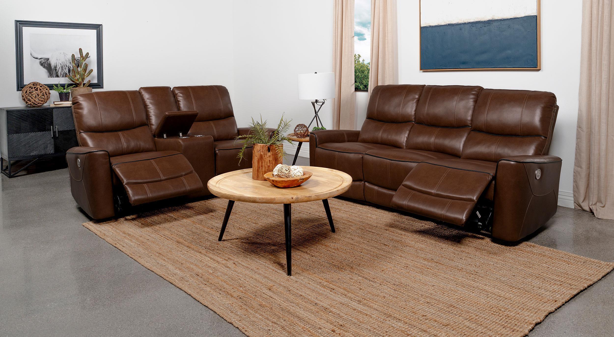 Greenfield 2-Piece Power Reclining Sofa Set Saddle Brown - Image 2