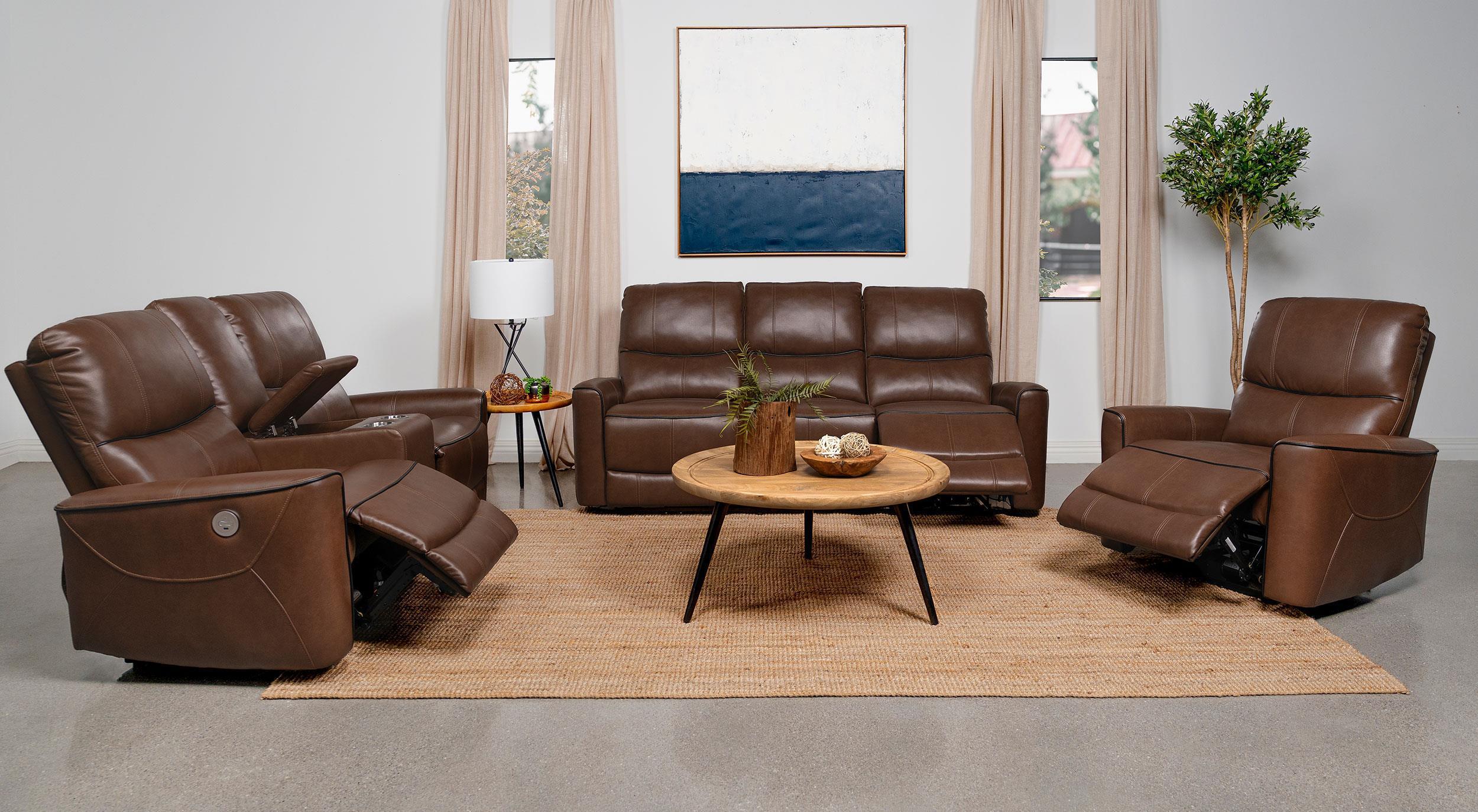 Greenfield 3-Piece Power Reclining Sofa Set Saddle Brown - Image 2