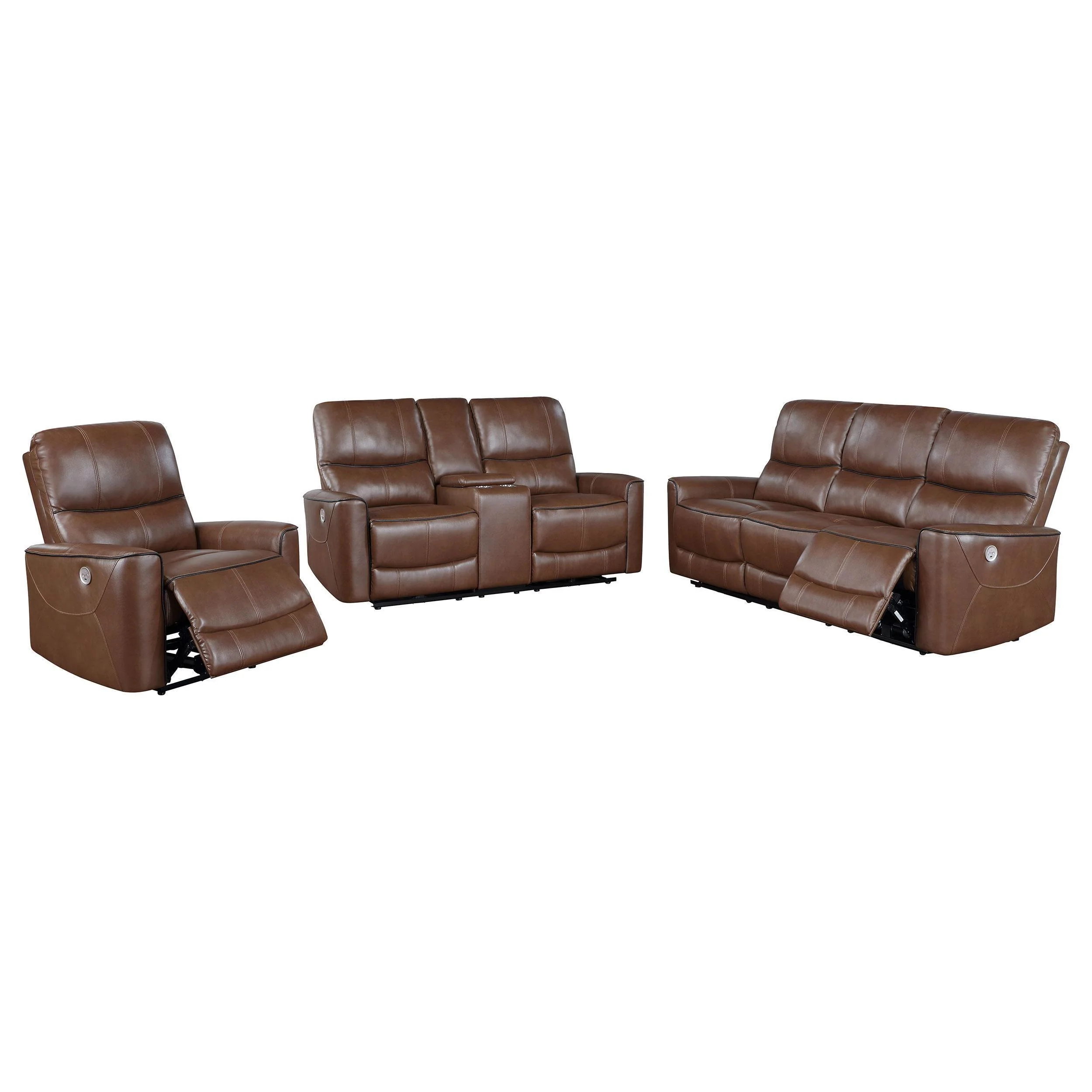 Greenfield 3-Piece Power Reclining Sofa Set Saddle Brown - Image 3