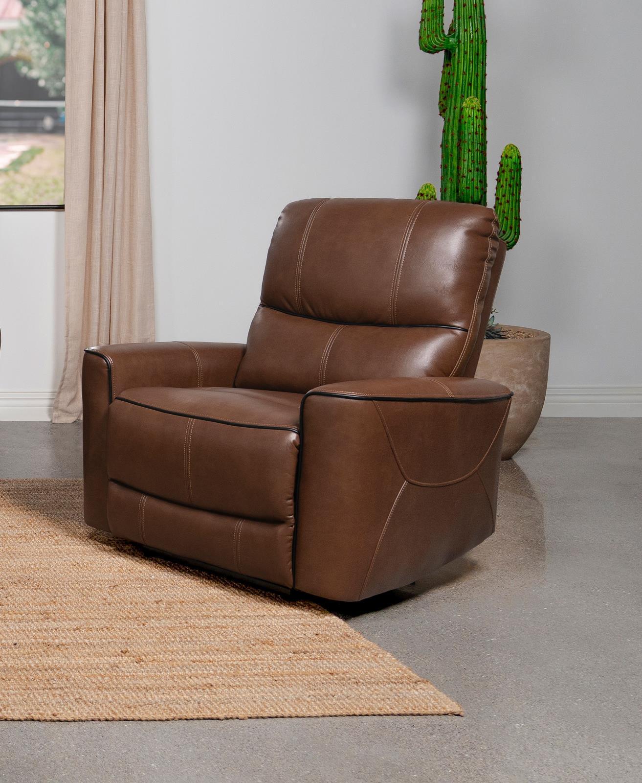 Greenfield Upholstered Power Recliner Chair Saddle Brown - Image 1
