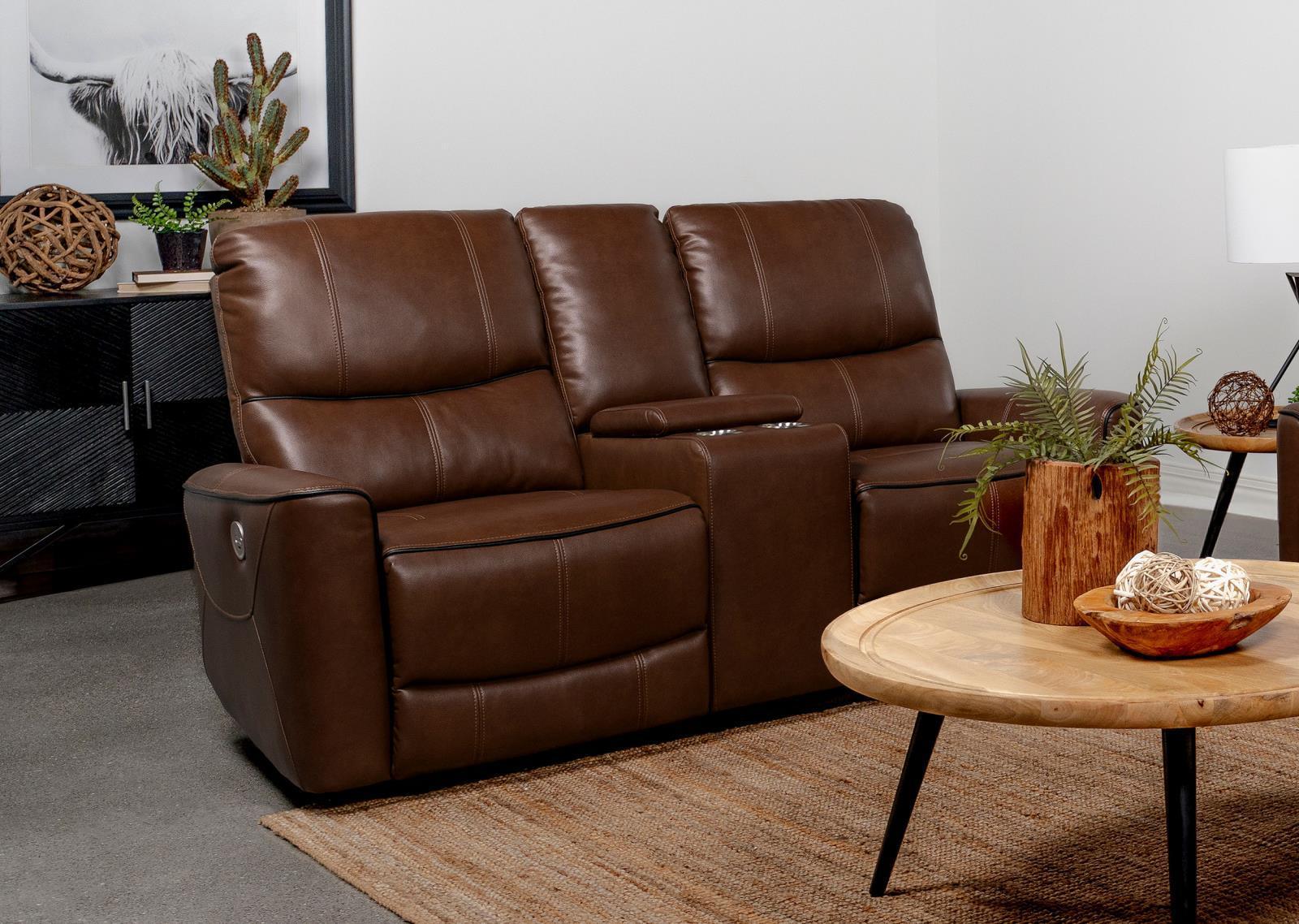 Greenfield Upholstered Power Reclining Loveseat With Console Saddle Brown - Image 1