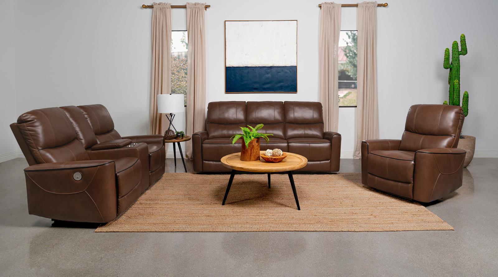 Greenfield Upholstered Power Reclining Loveseat With Console Saddle Brown - Image 3