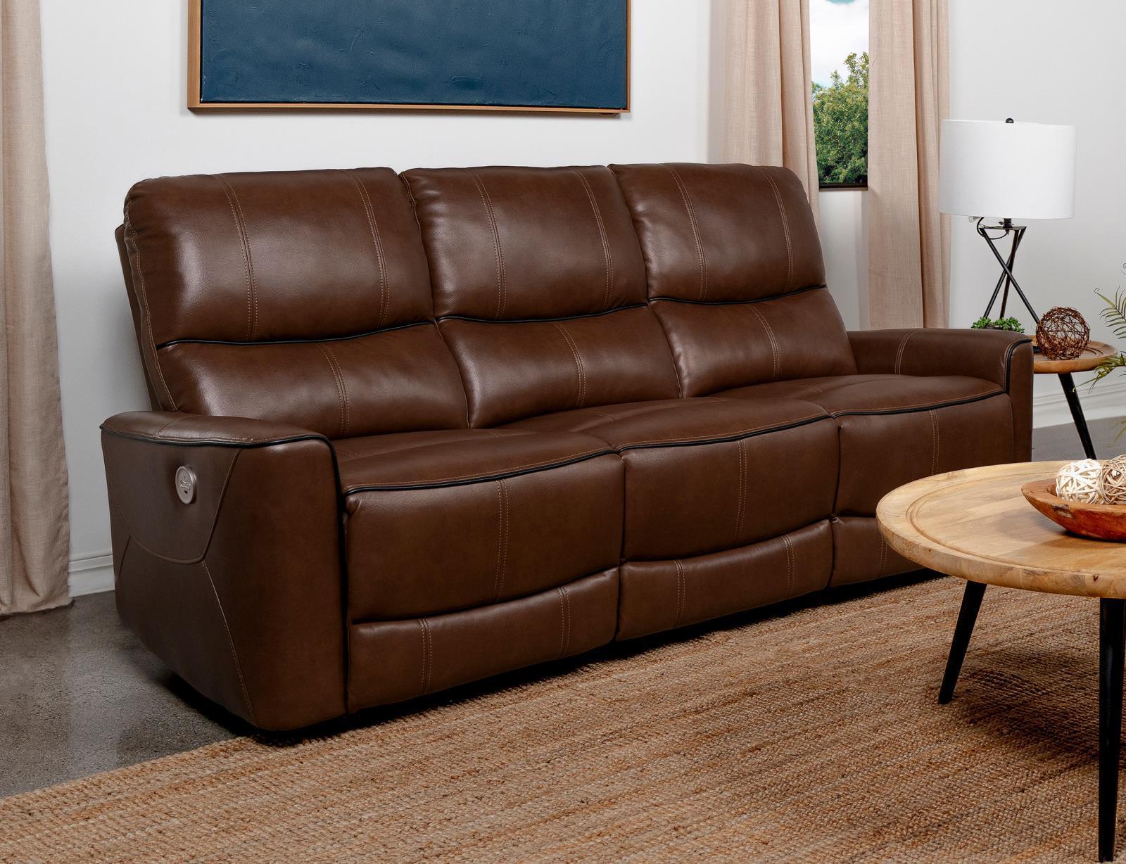 Greenfield Upholstered Power Reclining Sofa Saddle Brown - Image 1