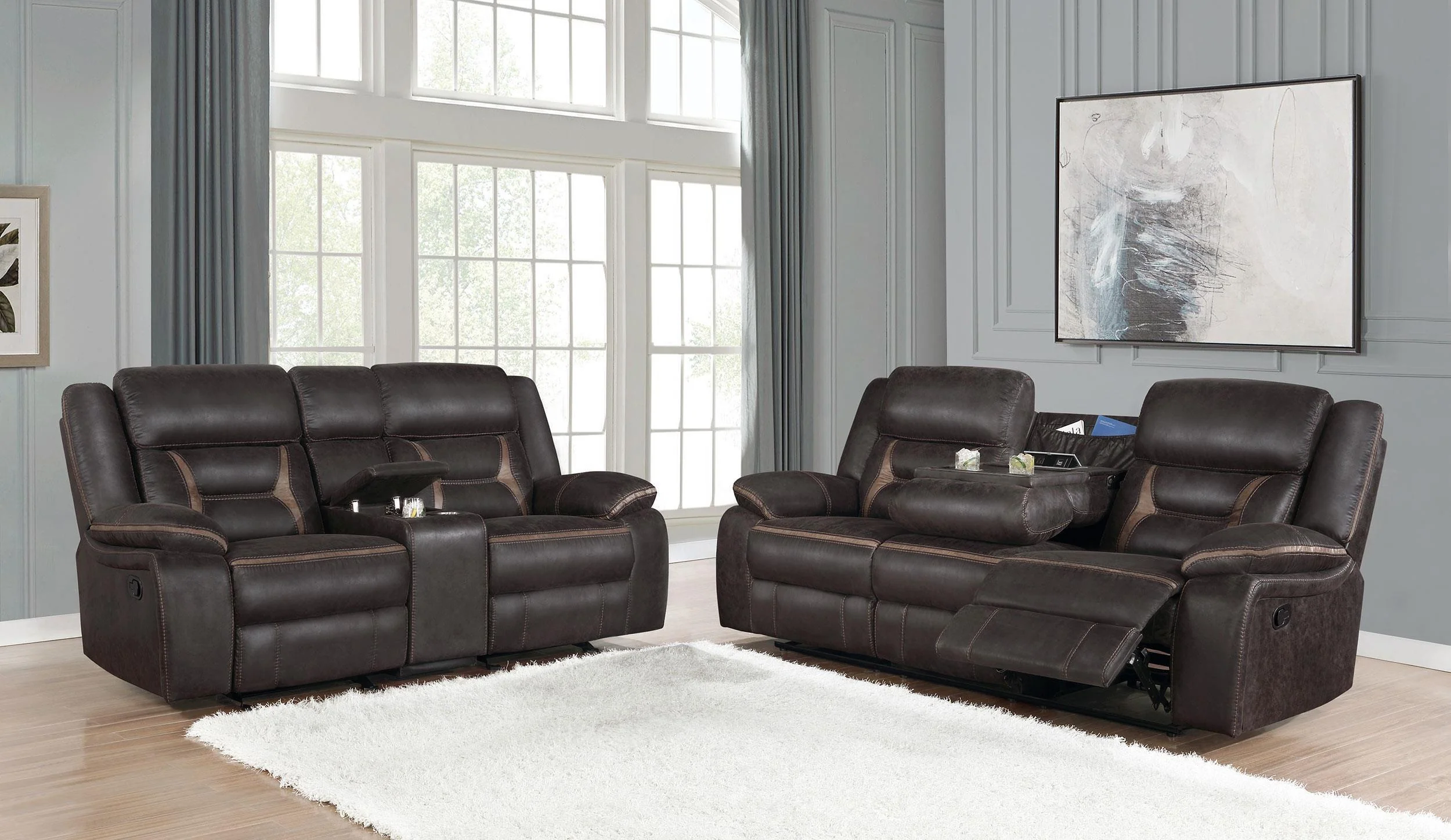 Greer 2-Piece Upholstered Reclining Sofa Set Brown - Image 2