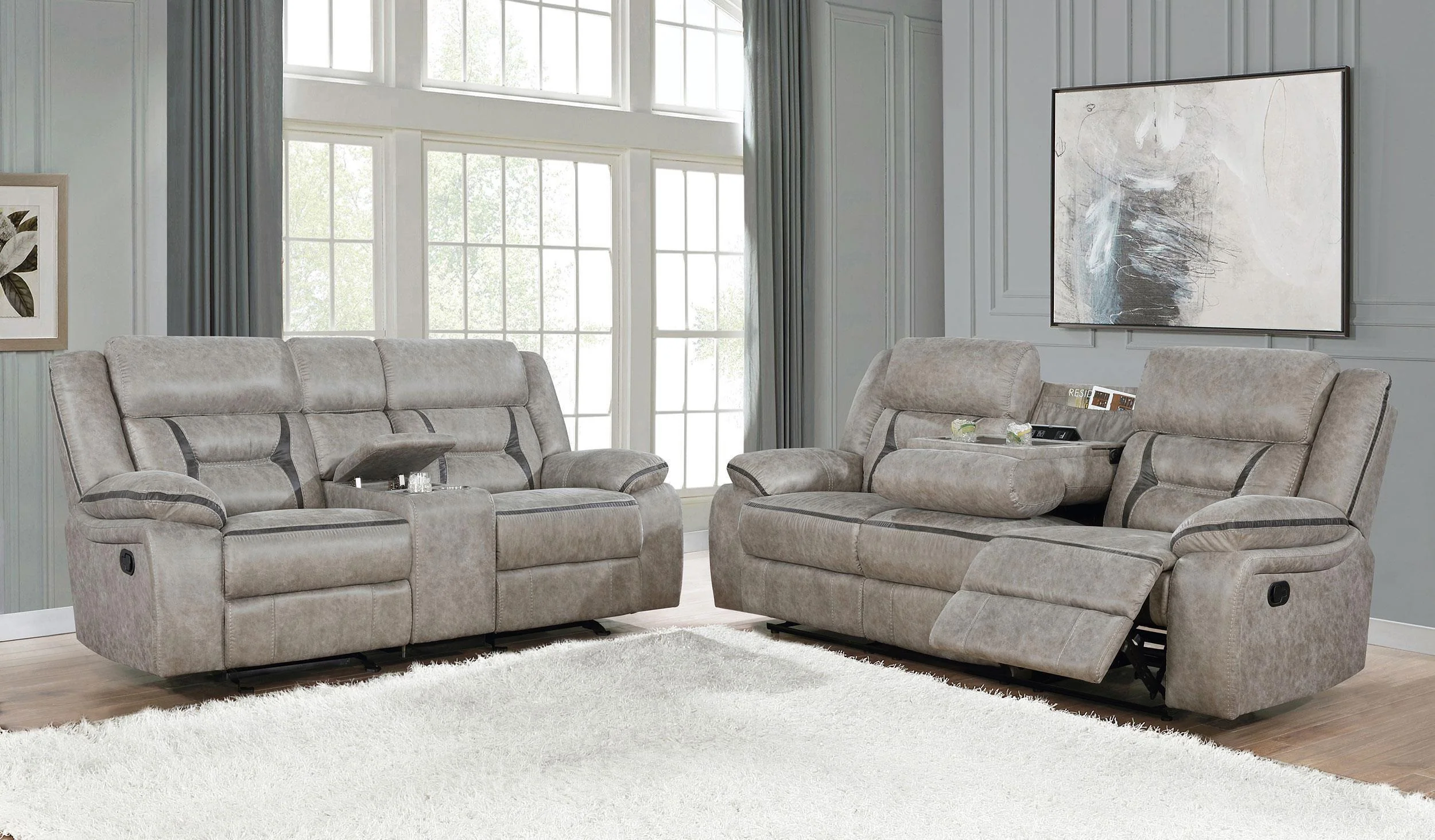 Greer 2-Piece Upholstered Reclining Sofa Set Taupe - Image 2