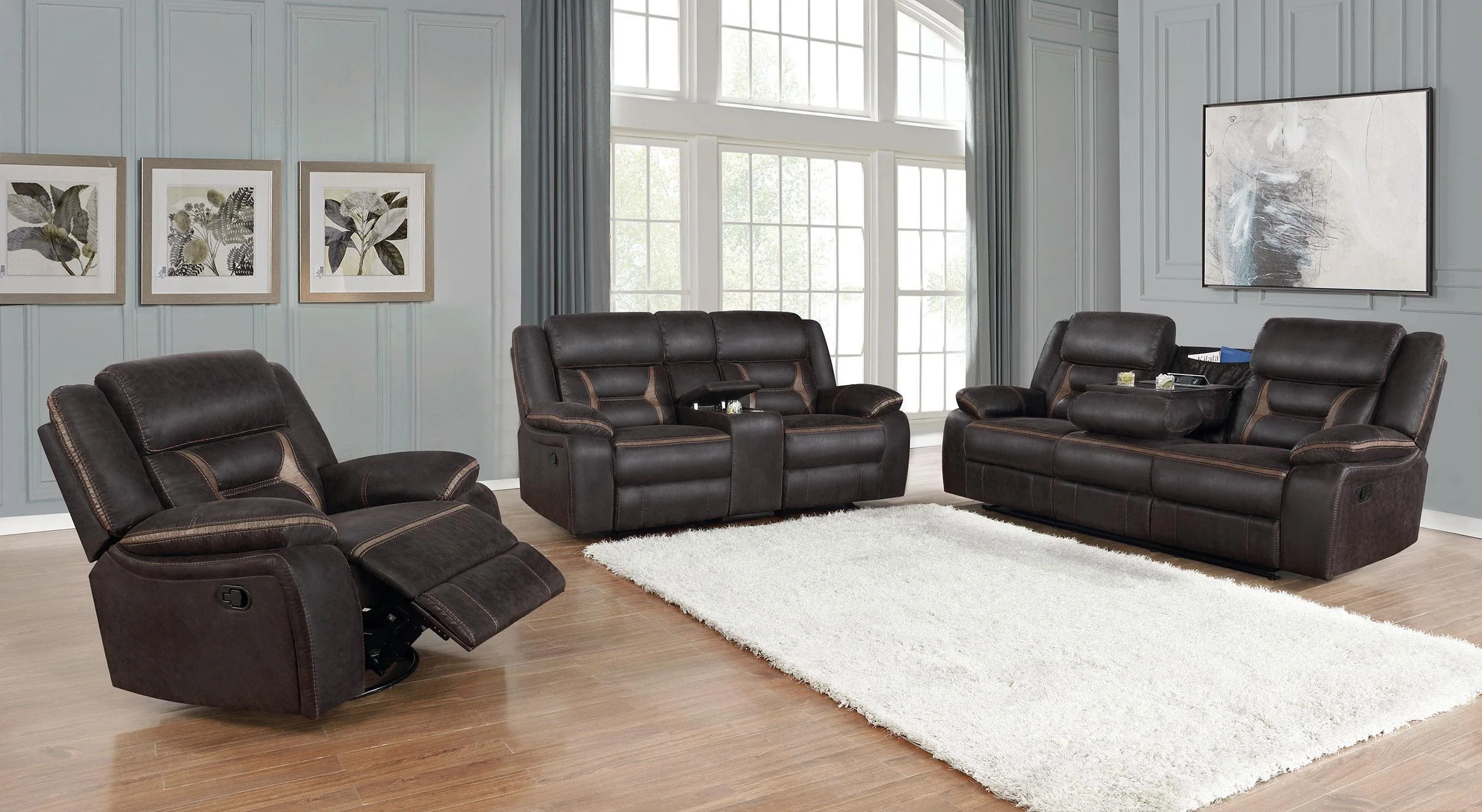 Greer 3-Piece Upholstered Reclining Sofa Set Brown - Image 2