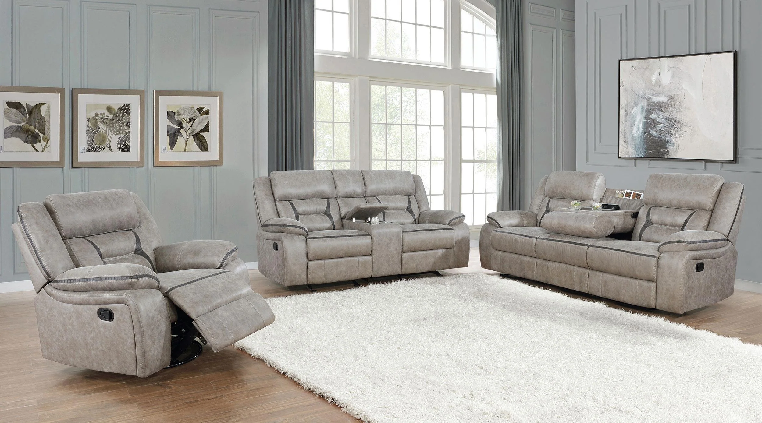 Greer 3-Piece Upholstered Reclining Sofa Set Taupe - Image 2