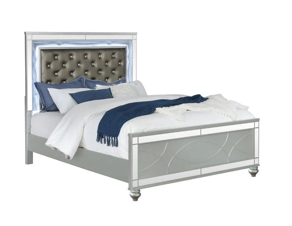 Gunnison Silver Metallic Panel With LED Lighting Bedroom Set - Image 2