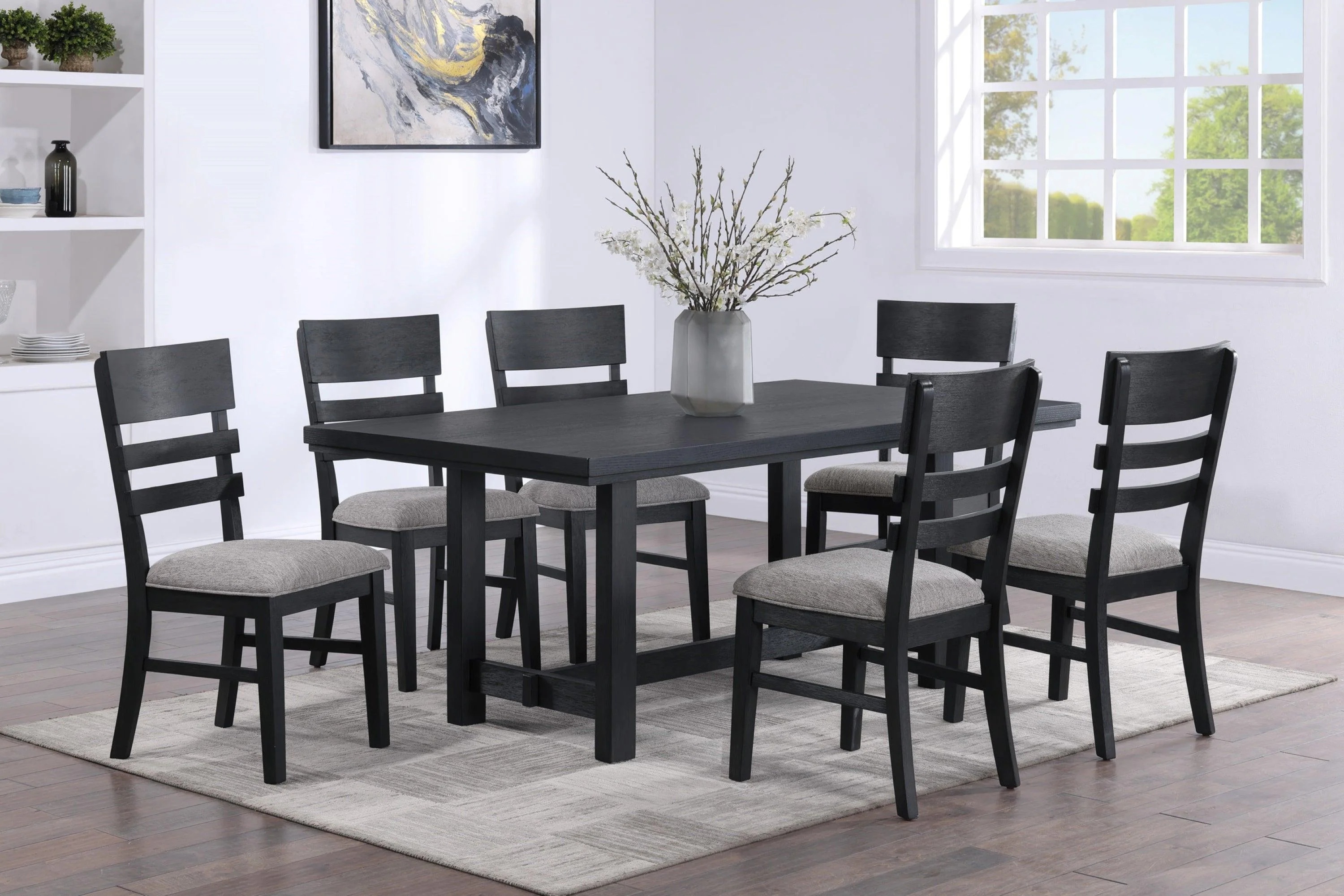 Guthrie Black Gray Fabric Upholstered Dining Room Set - Image 2