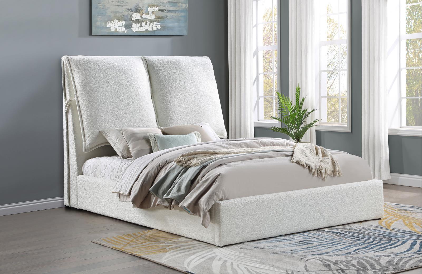 Gwendoline Upholstered Queen Platform Bed With Pillow Headboard White - Image 1