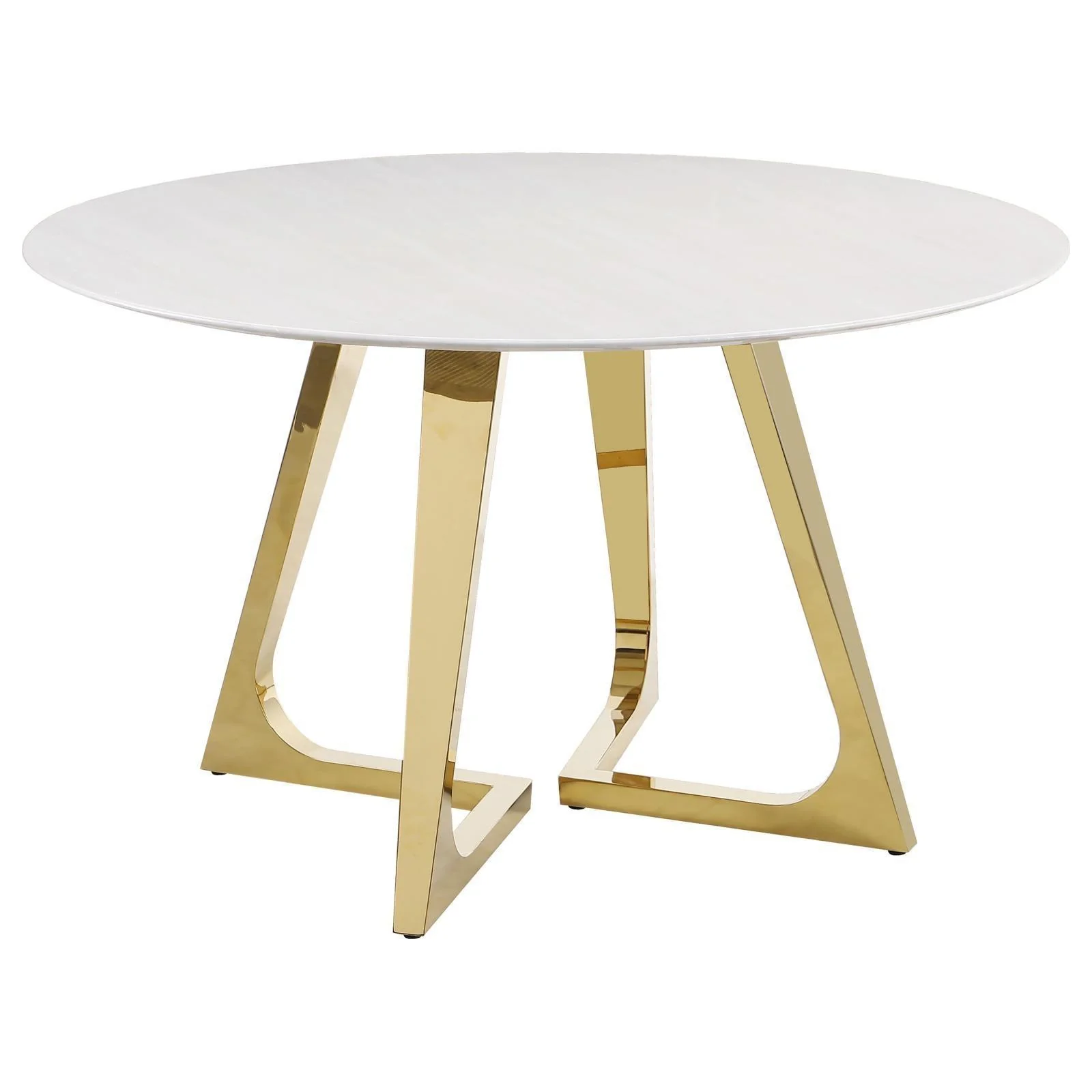 Gwynn Round Dining Table With Marble Top Stainless Steel Base White Gold - Image 1