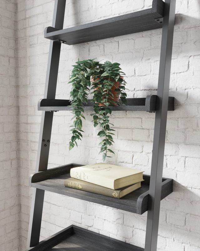 Yarlow Black Engineered Dark Grain Leaning Ladder 5 Shelves Bookcase